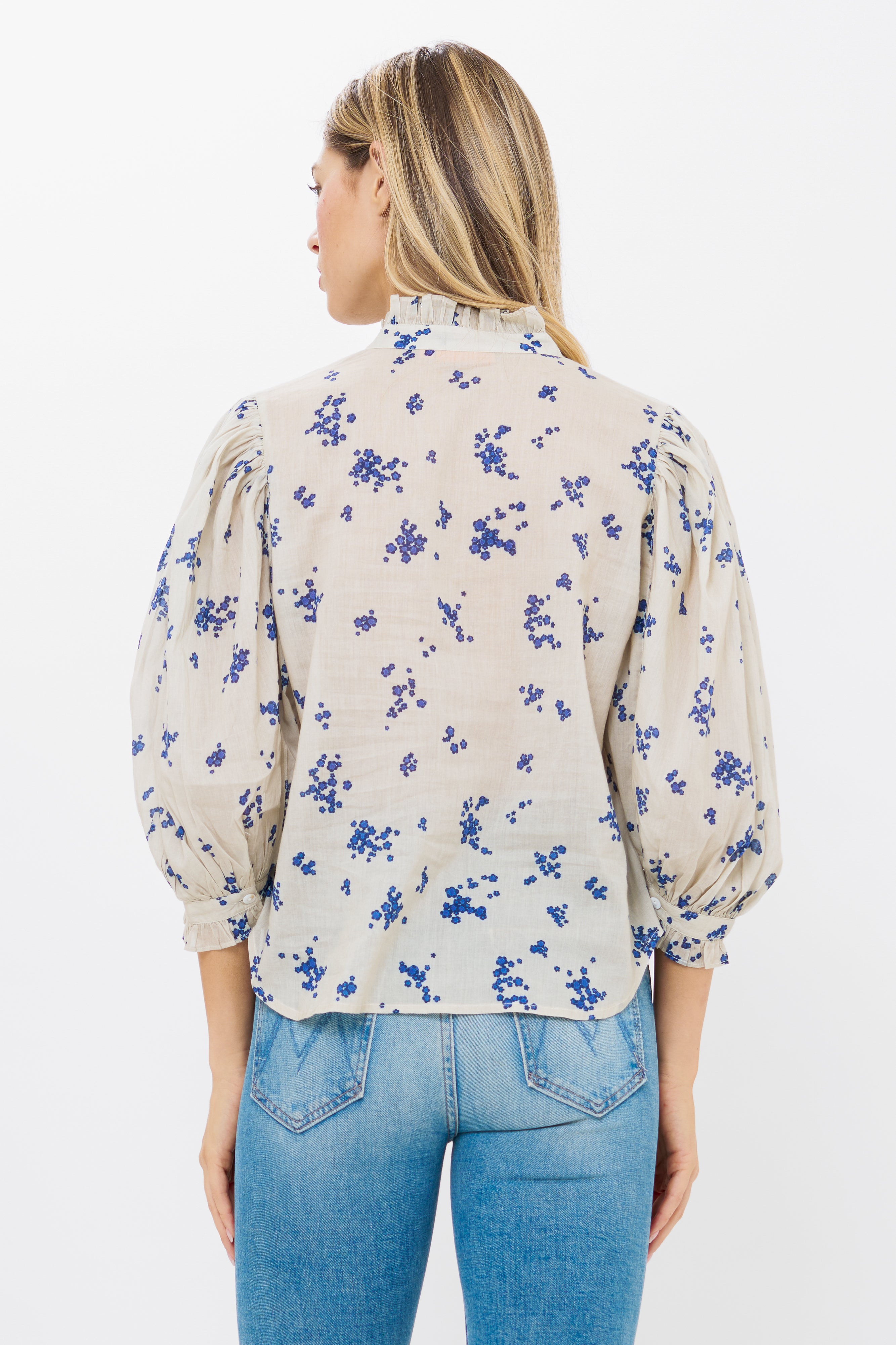 Ruffle Front Button Blouse- Alyssum Cream