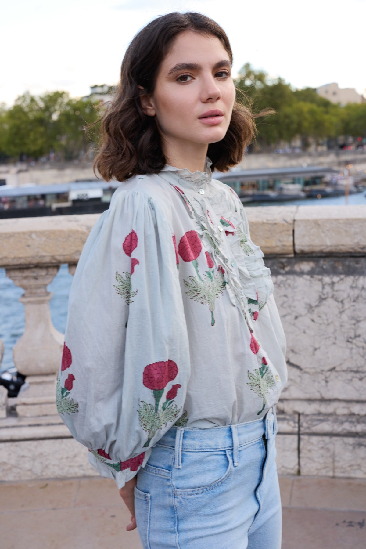 Ruffle Front Button Blouse- Bloom Rhubarb