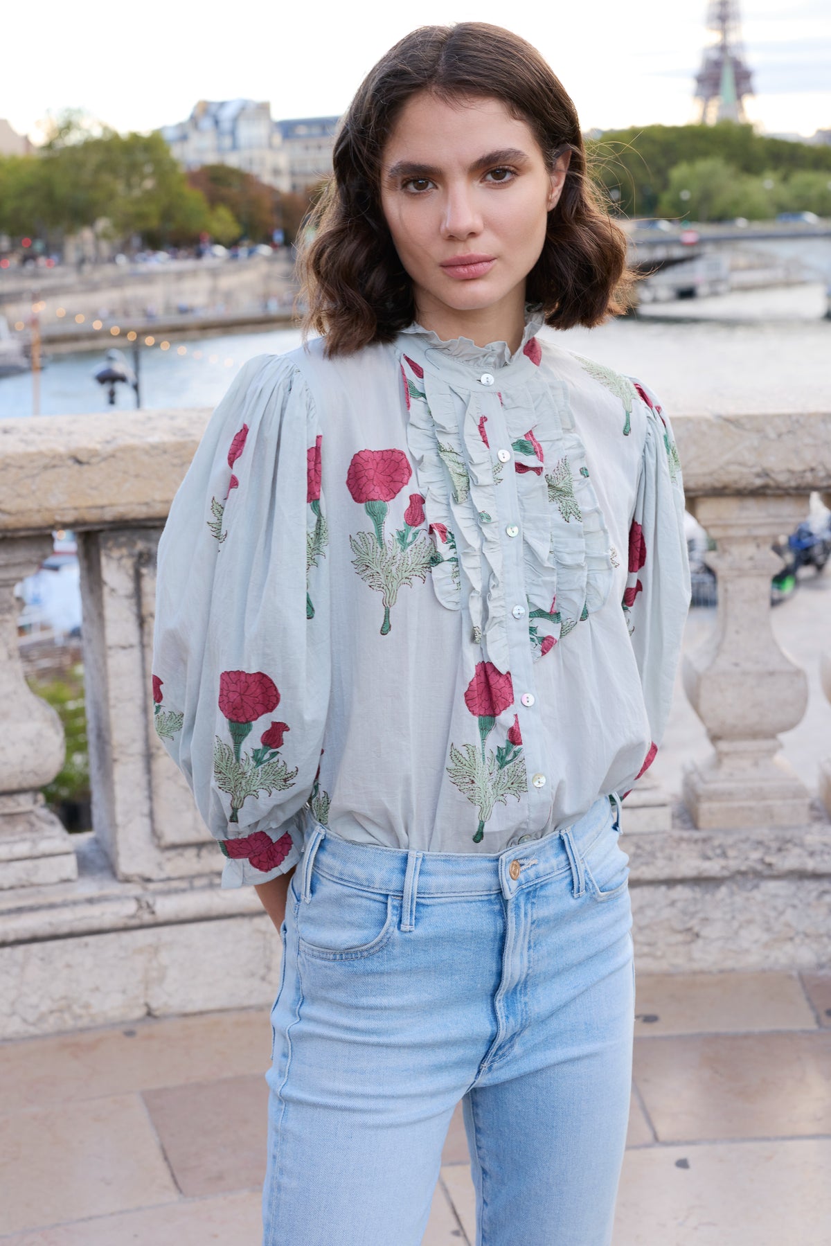 Ruffle Front Button Blouse- Bloom Rhubarb