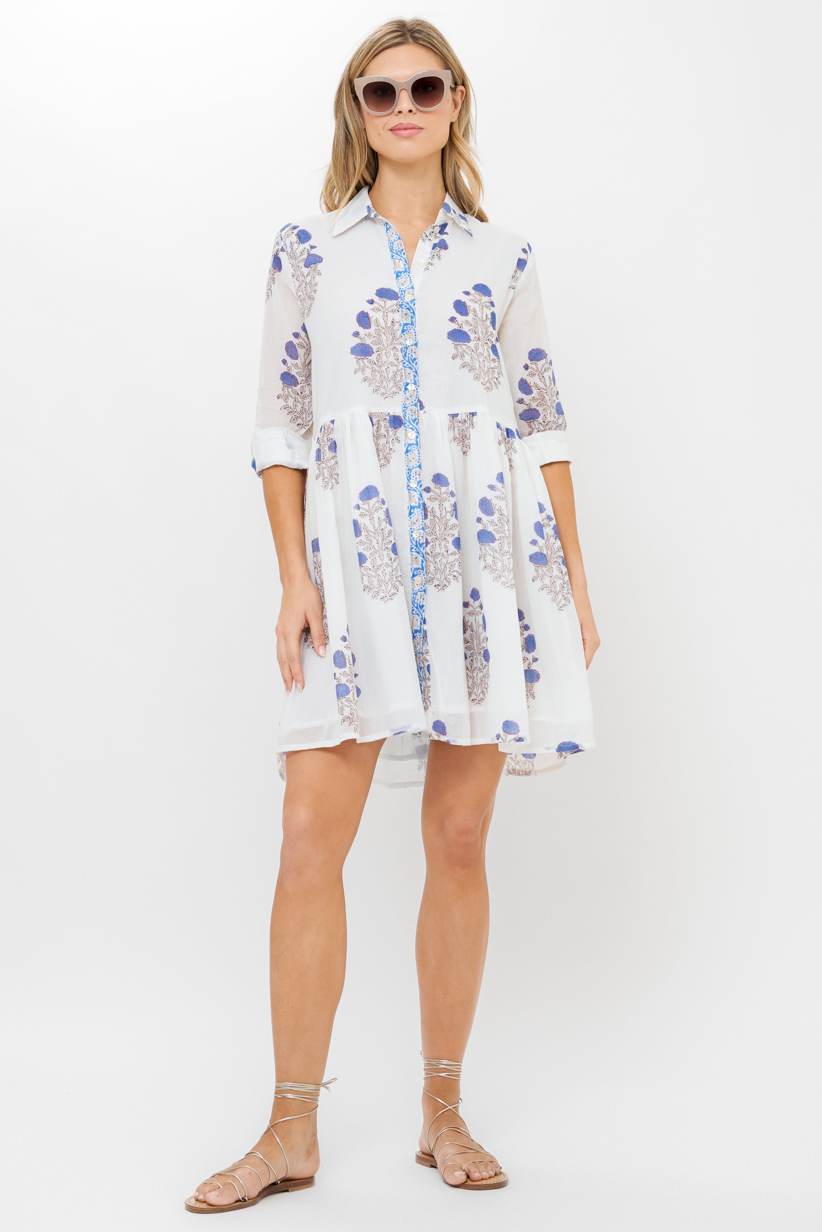 Long Sleeve Shirt Dress Mini- Laguna Blue