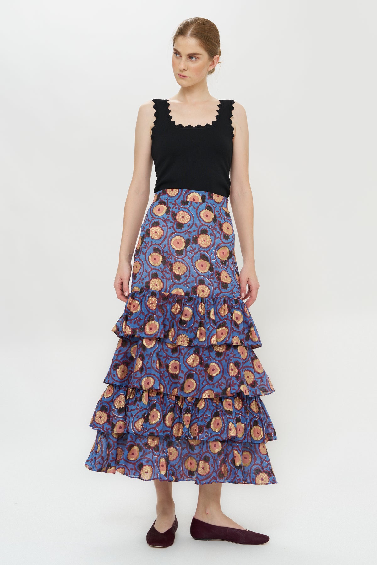 Ruffle Maxi Skirt- Verona Blue