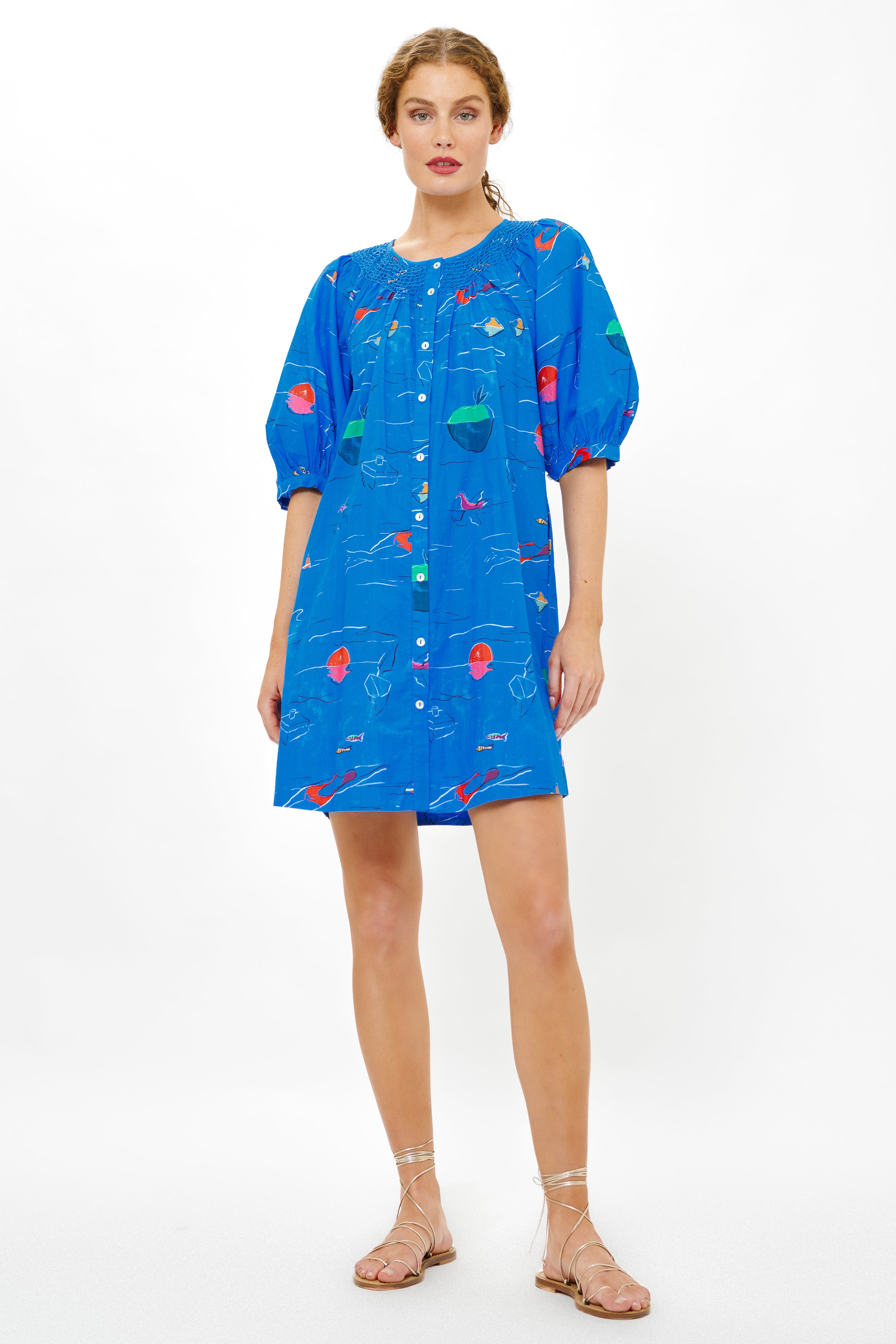 Embroidered Button Mini- Dip Blue