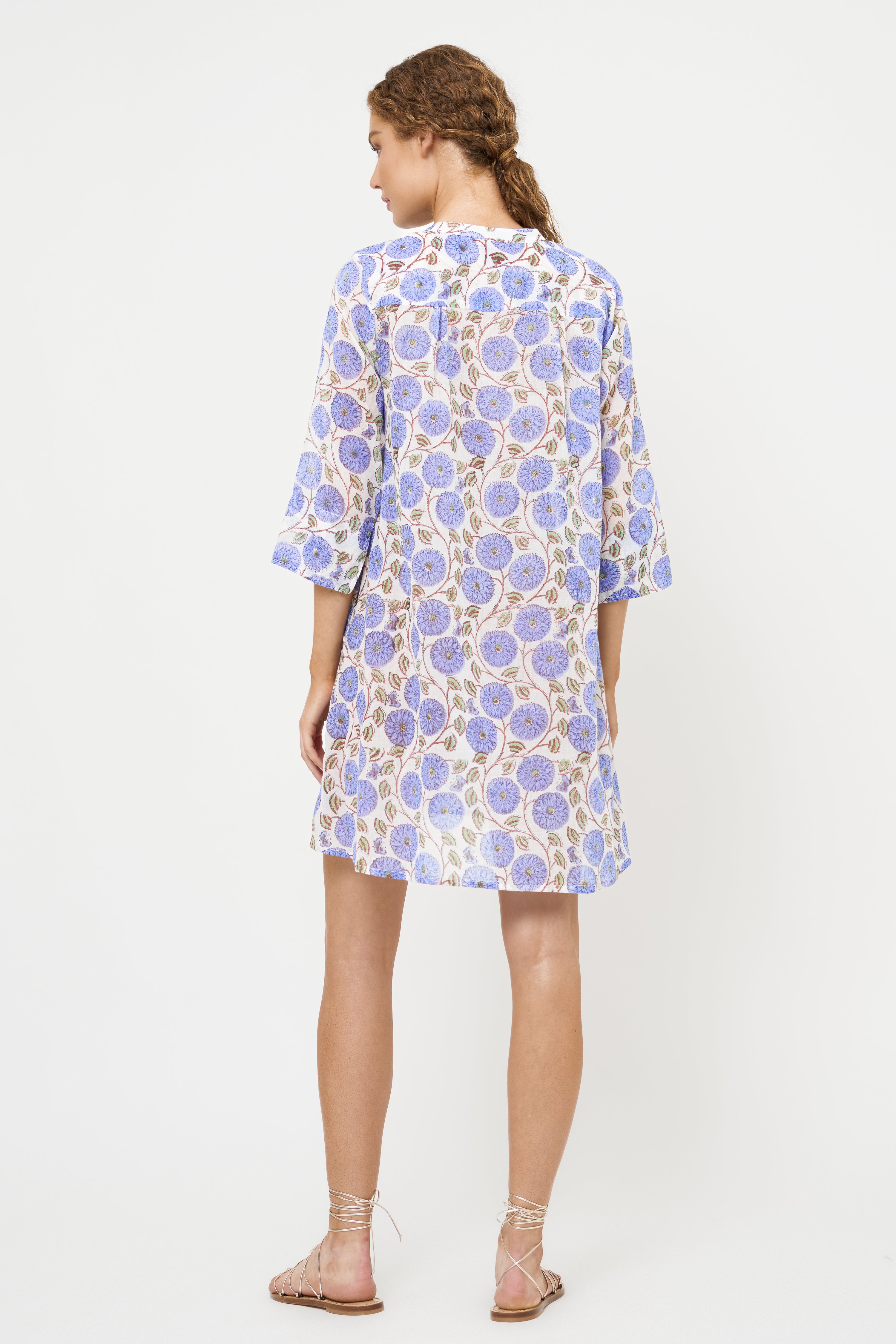 3/4 Sleeve Pintuck Dress- Monarch Blue