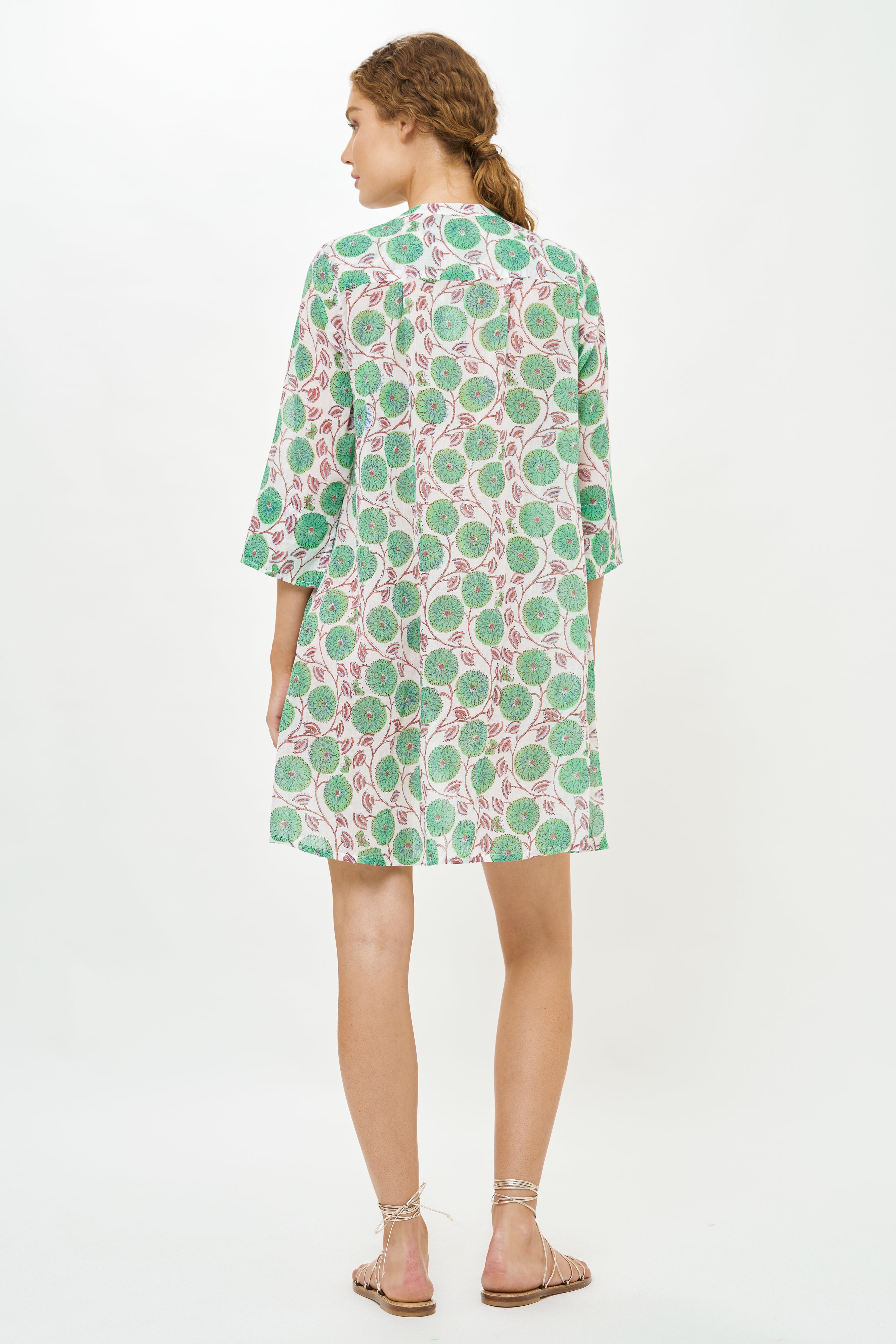 3/4 Sleeve Pintuck Dress- Monarch Green