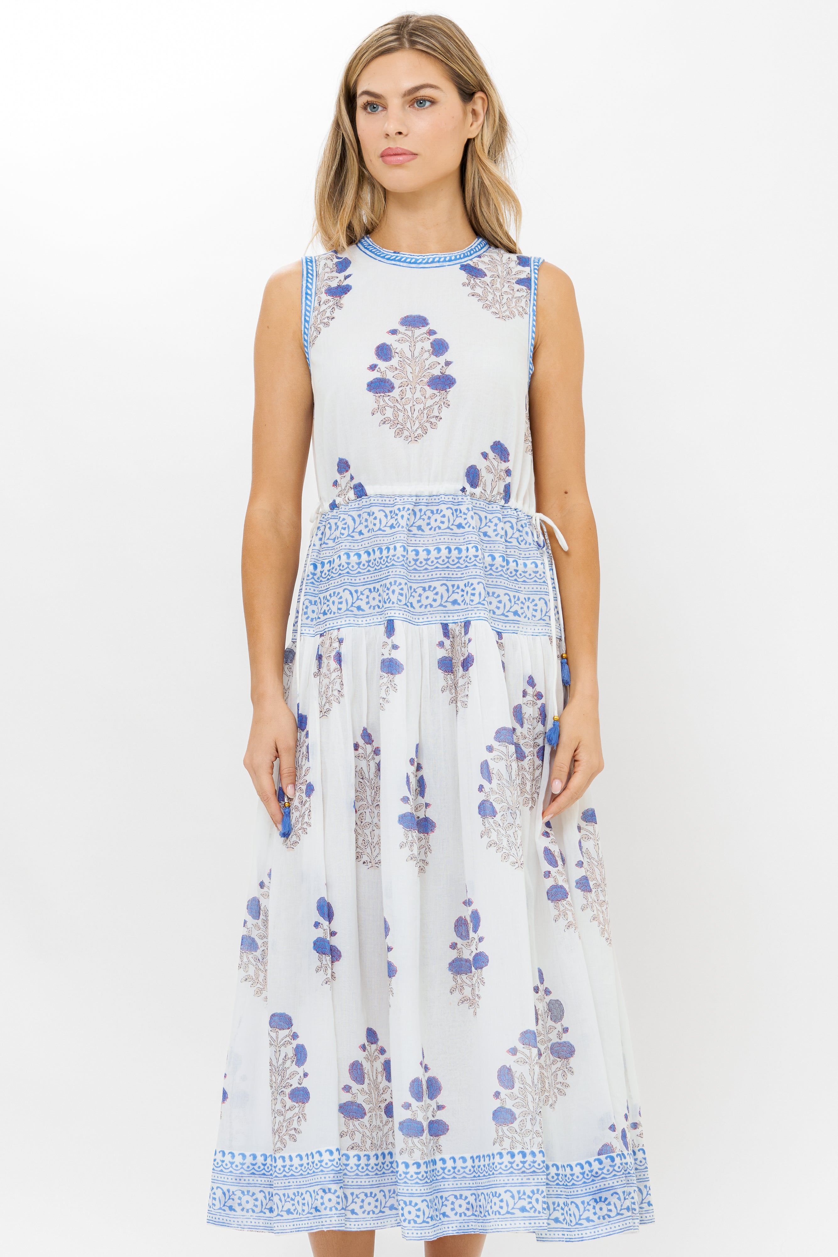 Sleeveless Piped Maxi- Laguna Blue