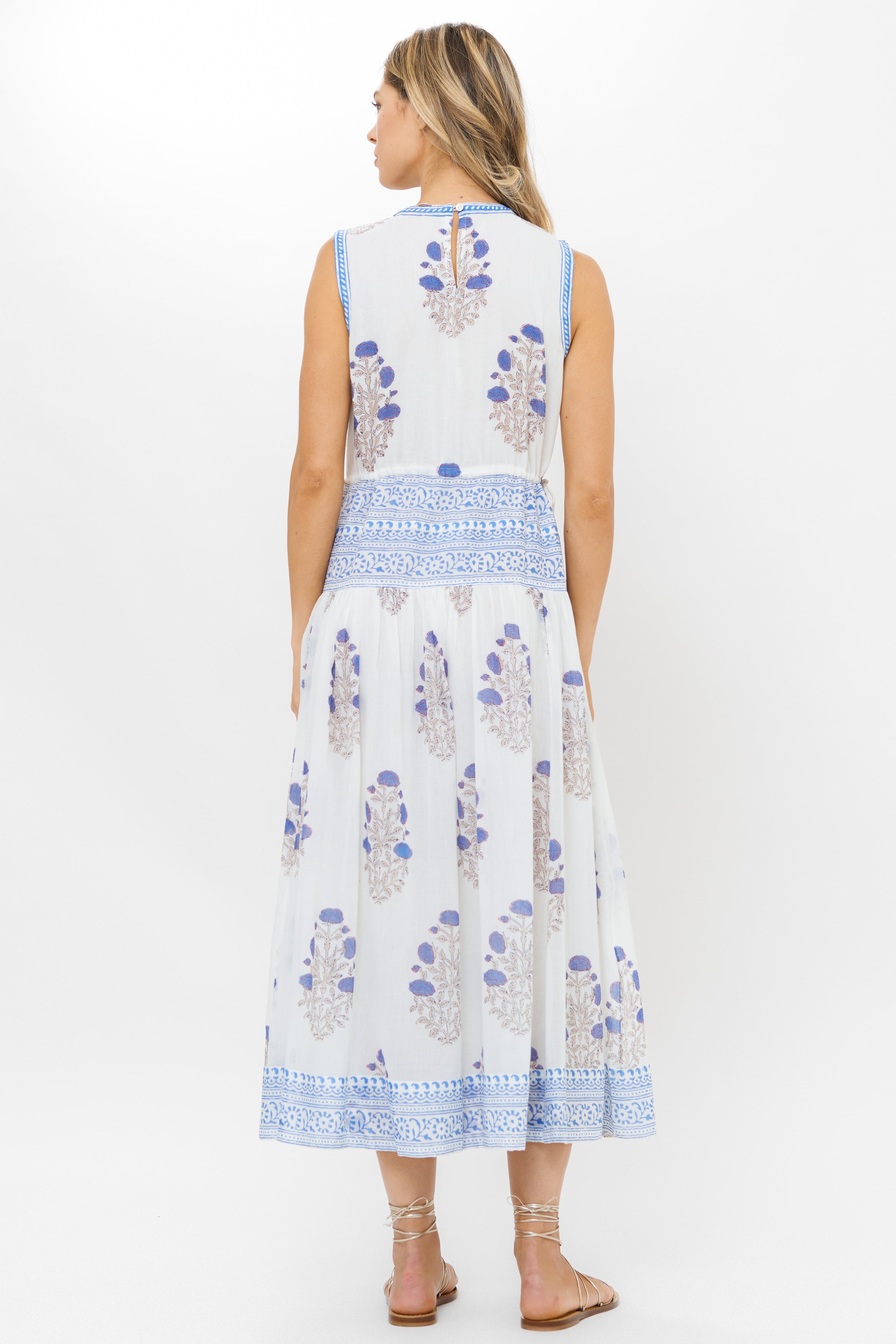 Sleeveless Piped Maxi- Laguna Blue
