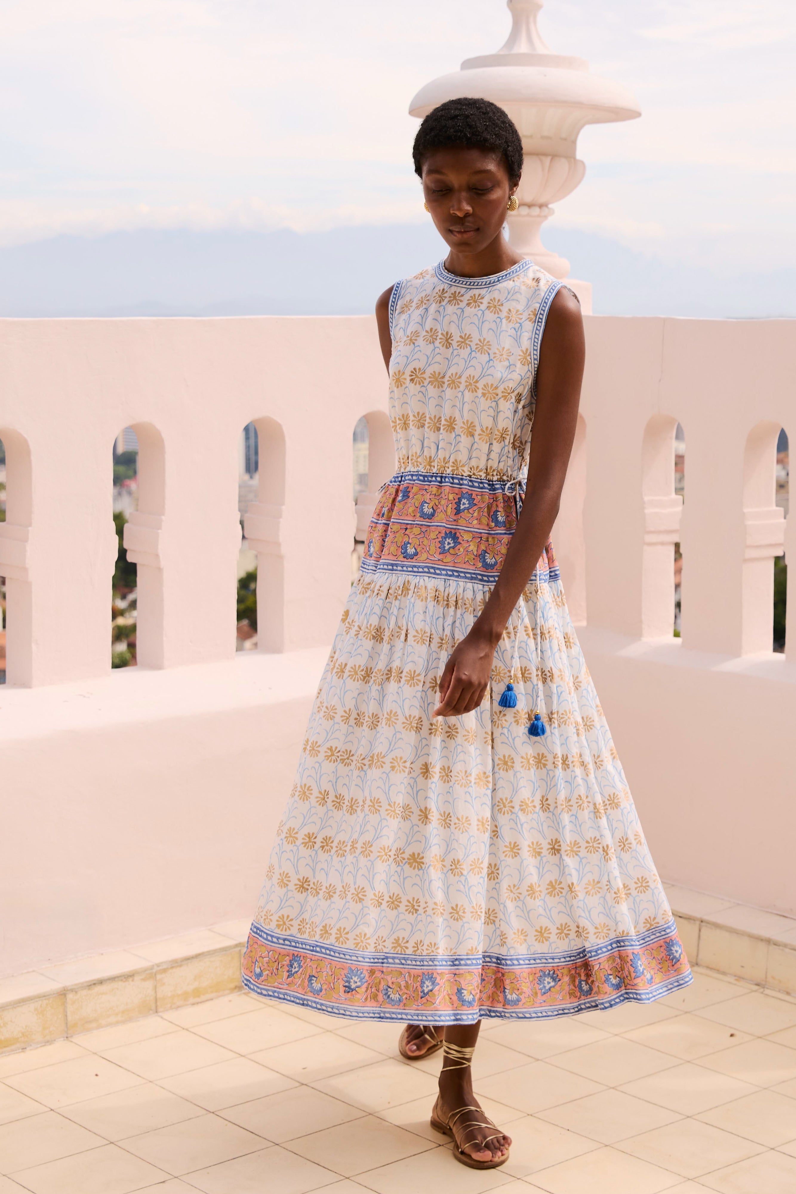 Sleeveless Piped Maxi- Geneva Blue