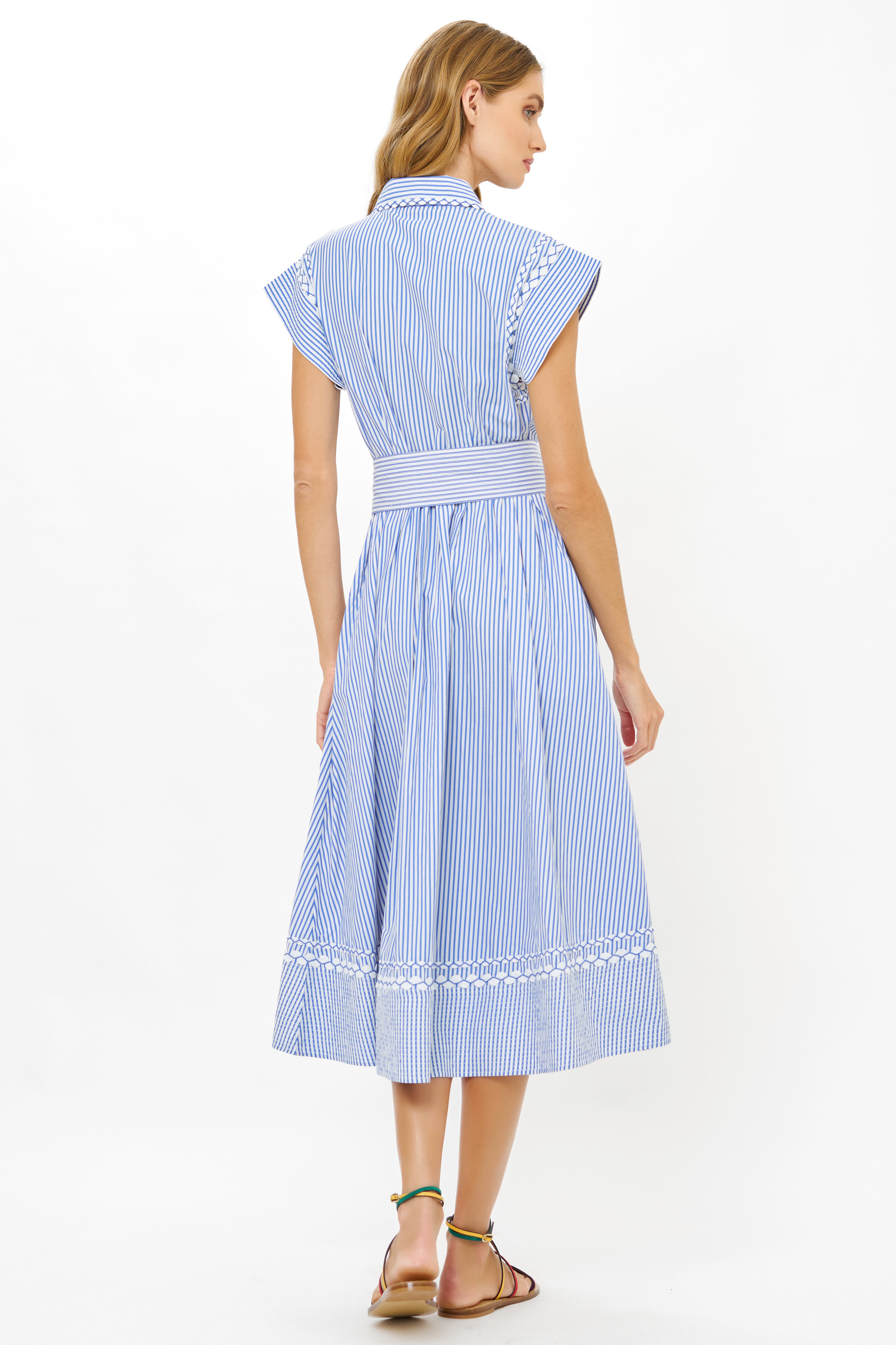 Belted Shirt Dress- Sconset Blue