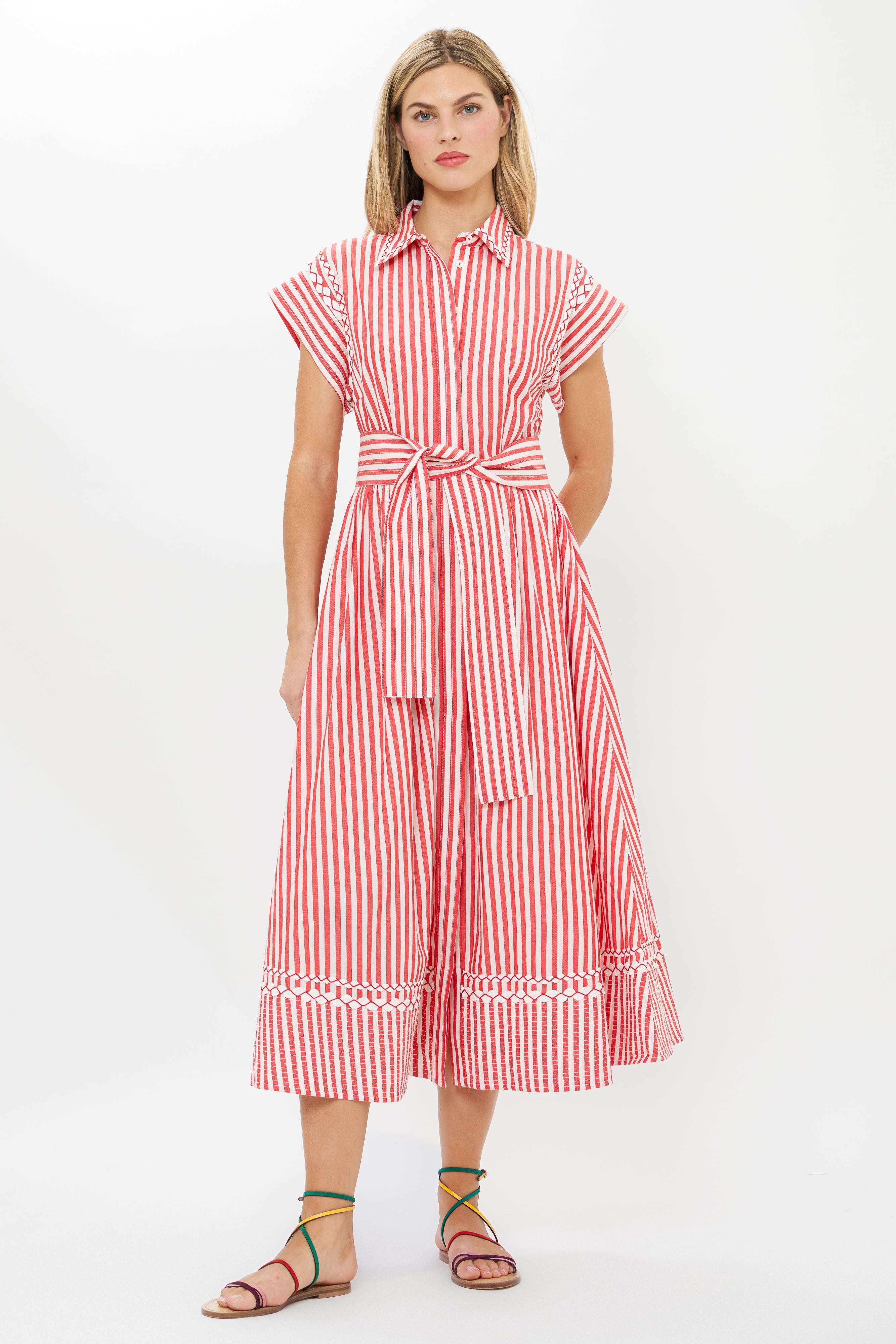 Belted Shirt Dress- Sconset Red