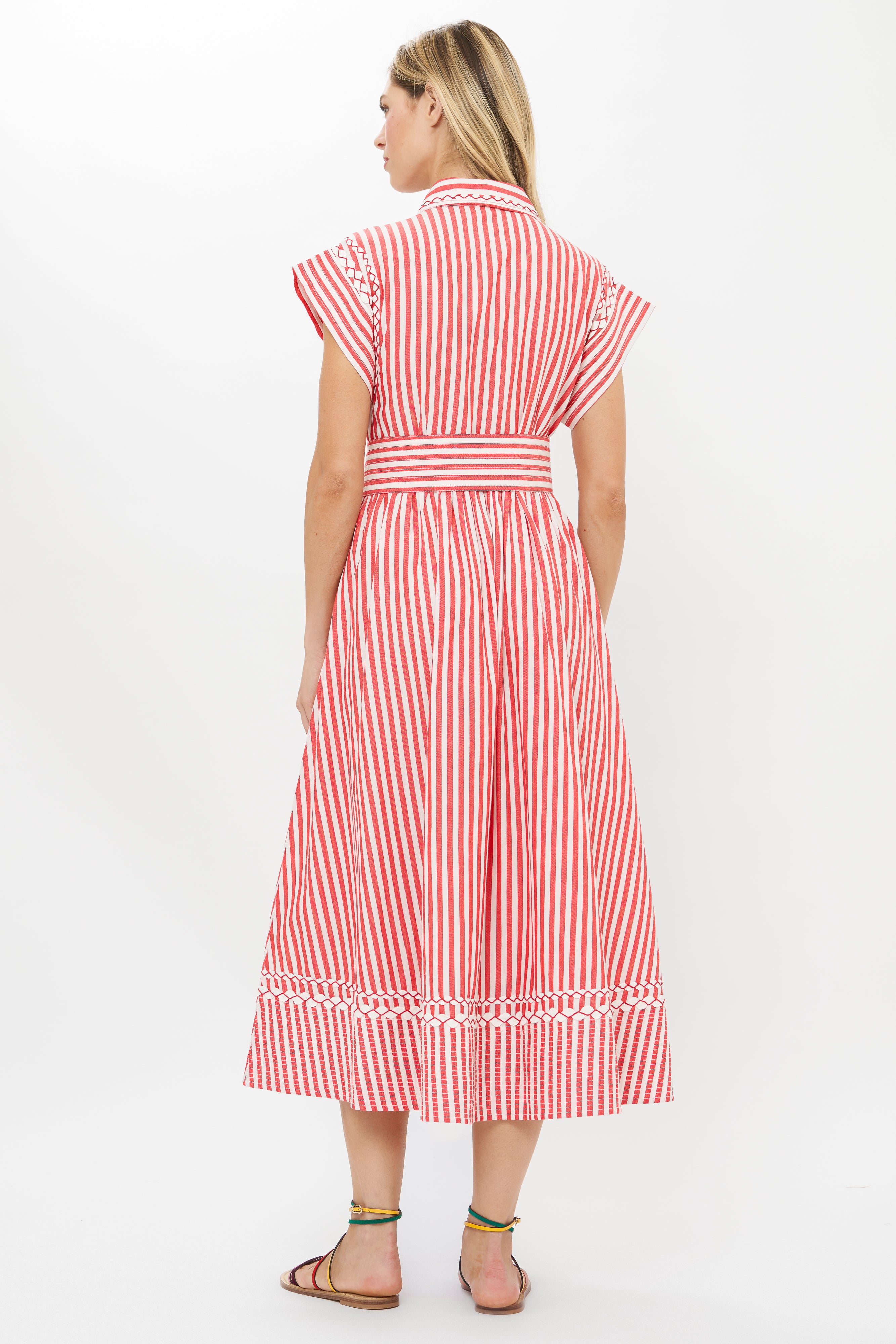 Belted Shirt Dress- Sconset Red