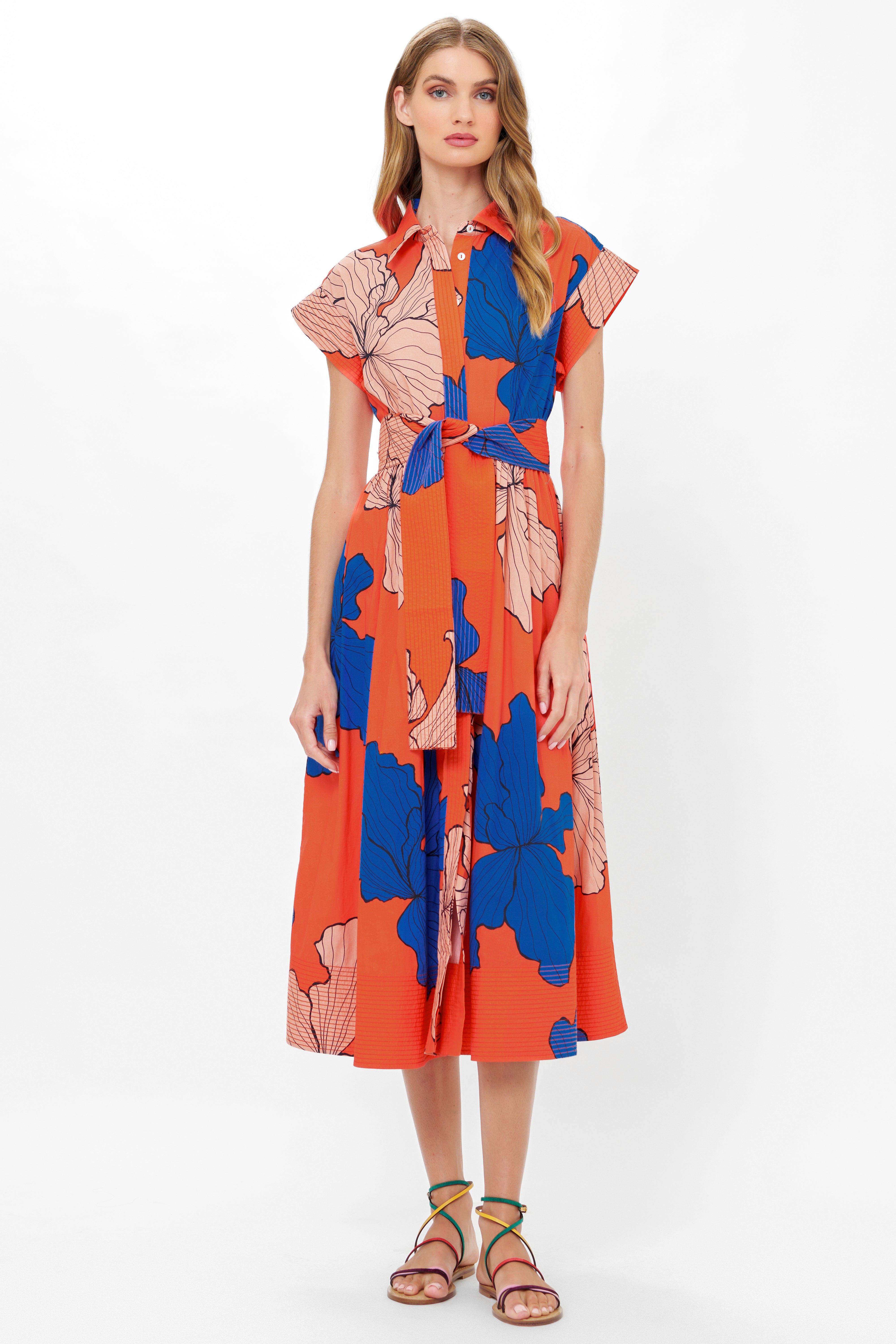 Belted Shirt Dress- Bora Bora Red