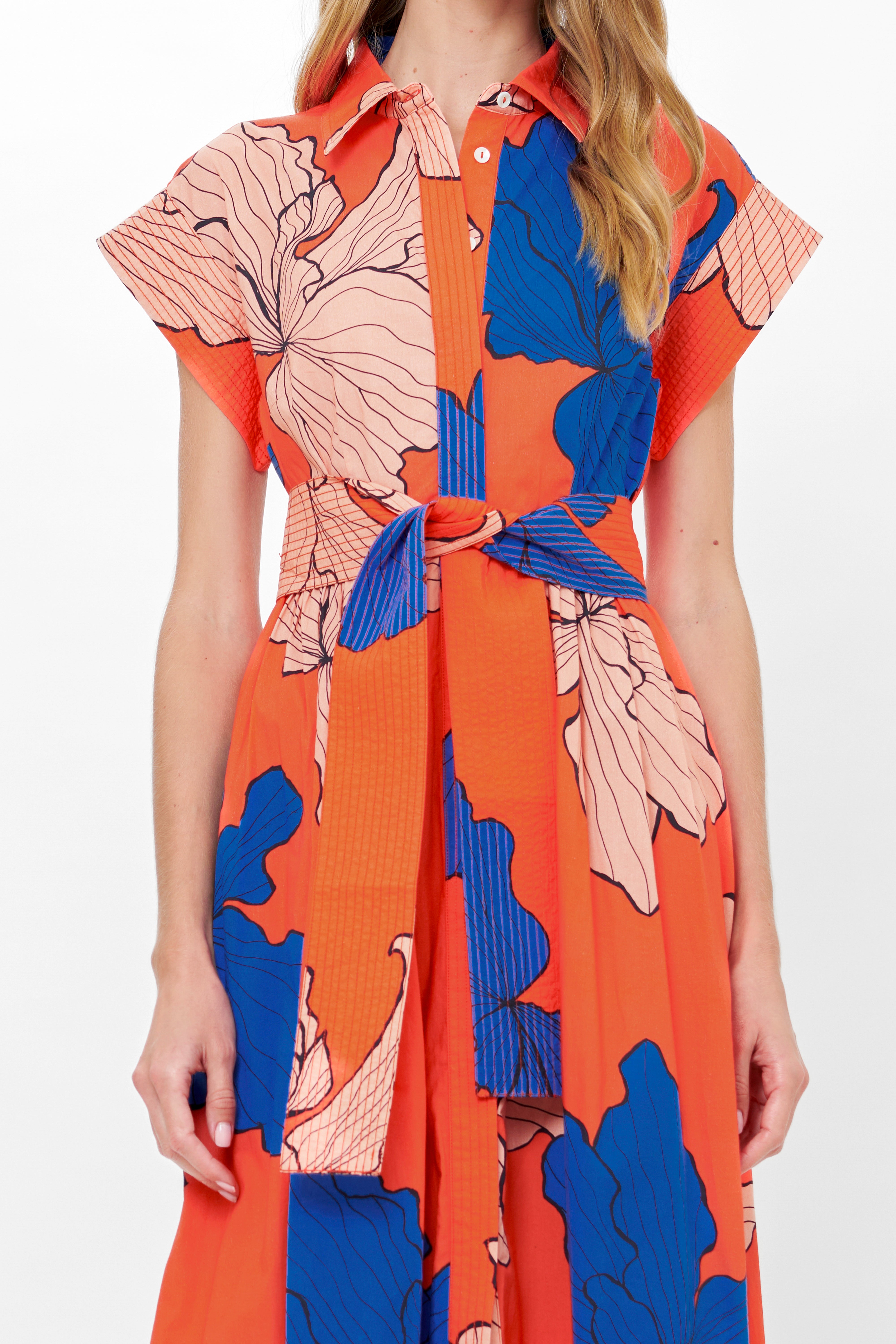 Belted Shirt Dress- Bora Bora Red