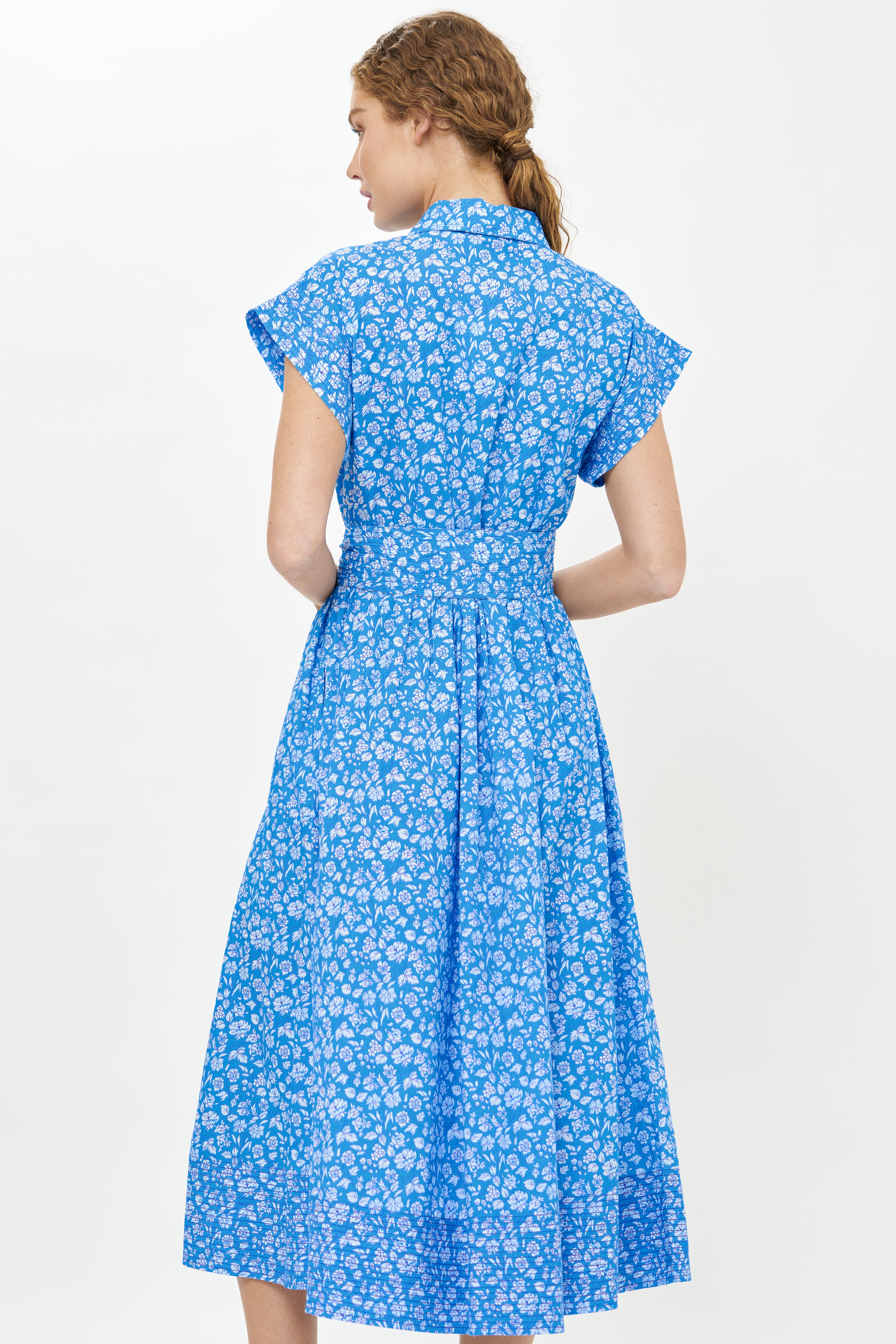 Belted Shirt Dress- Ditsy Blue