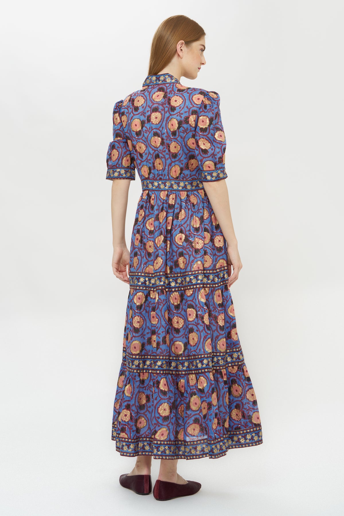 V-Neck Cuffed Maxi- Verona Blue