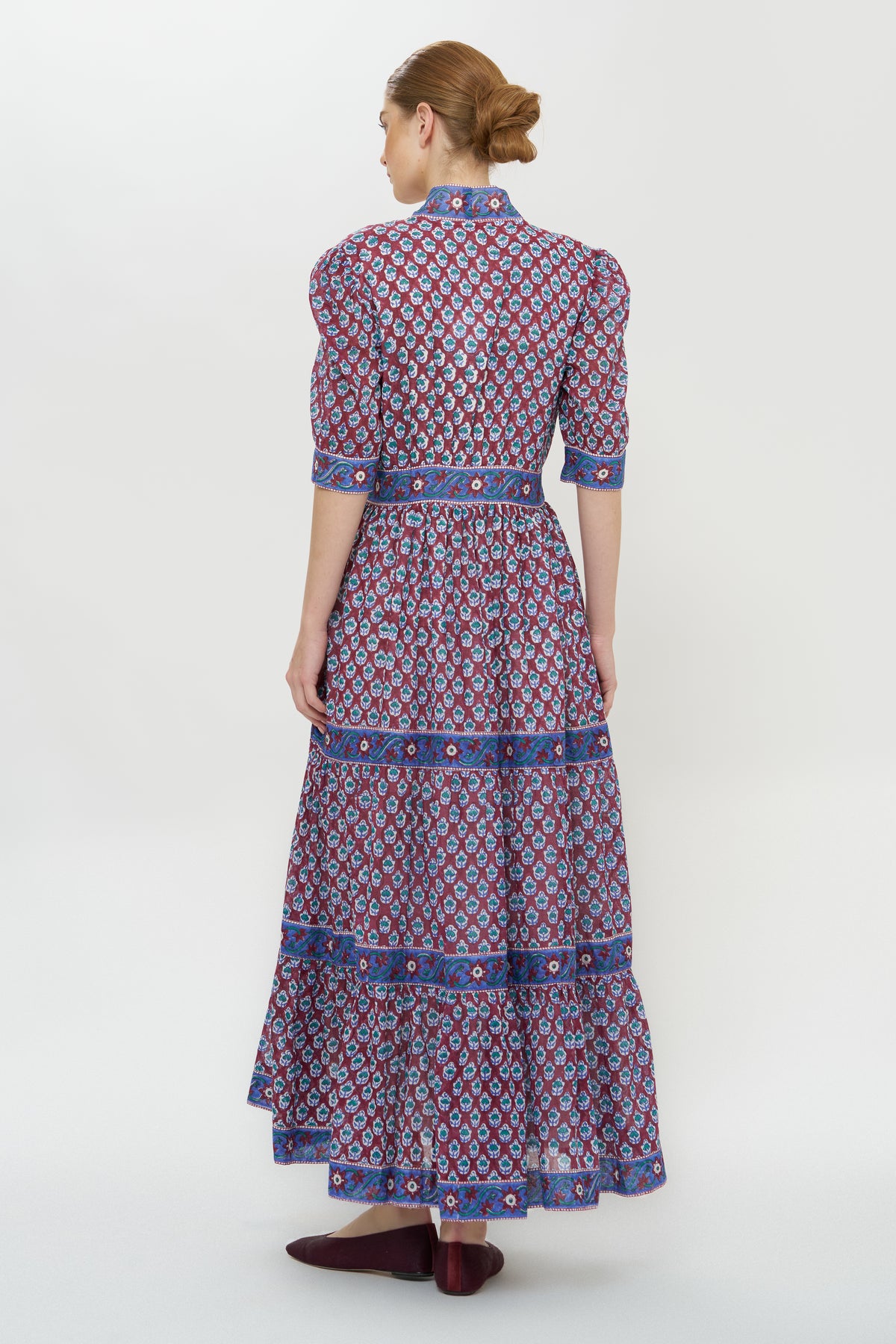V-Neck Cuffed Maxi- Zenica Wine