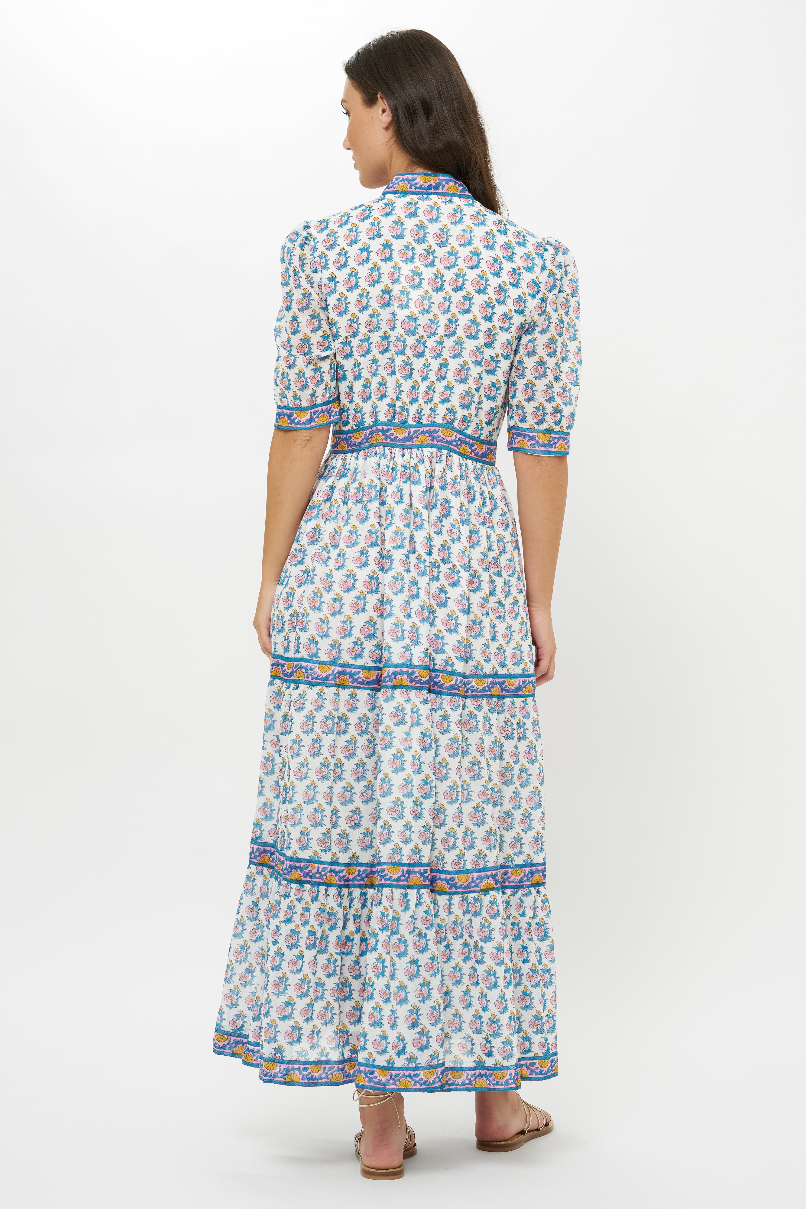 V-Neck Cuffed Maxi- Crocus Blue