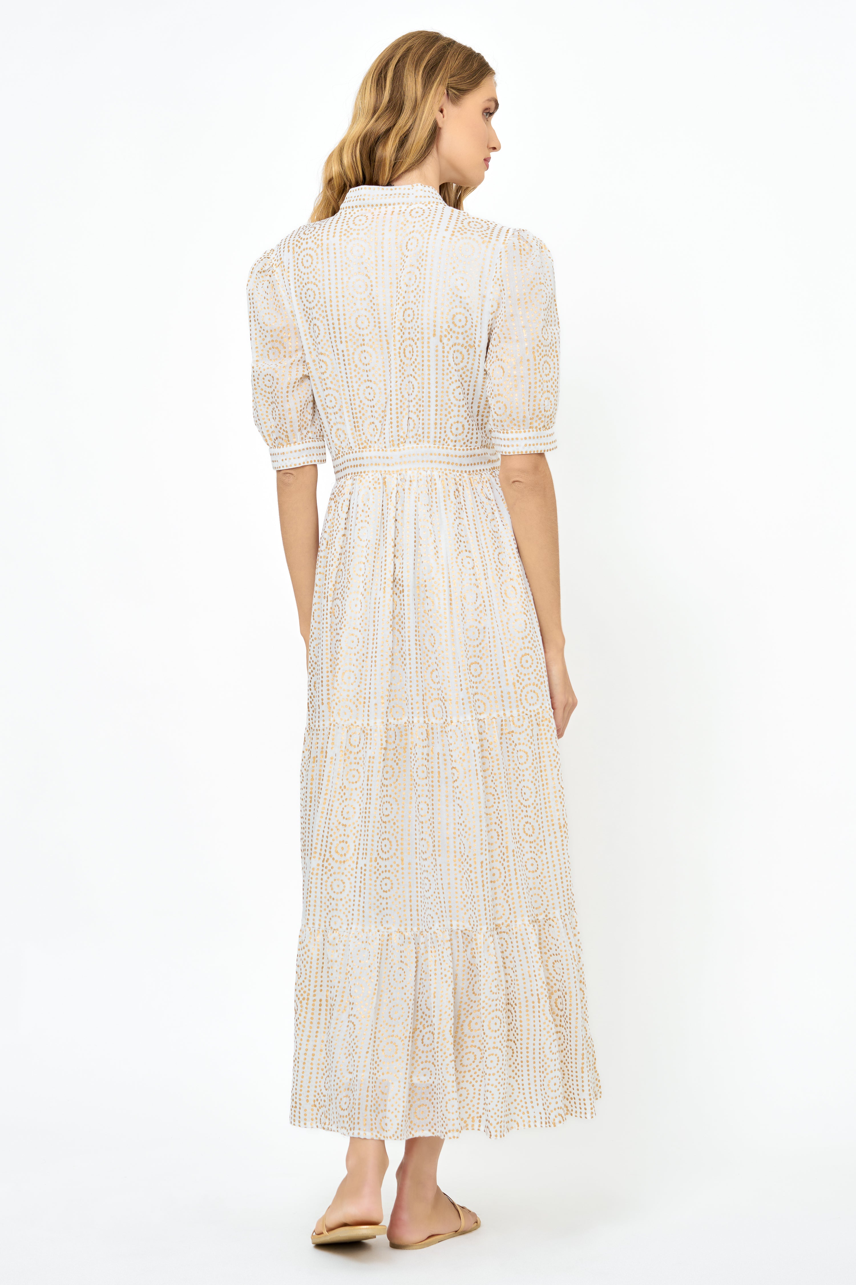 V-Neck Cuffed Maxi- Helene Cream Gold