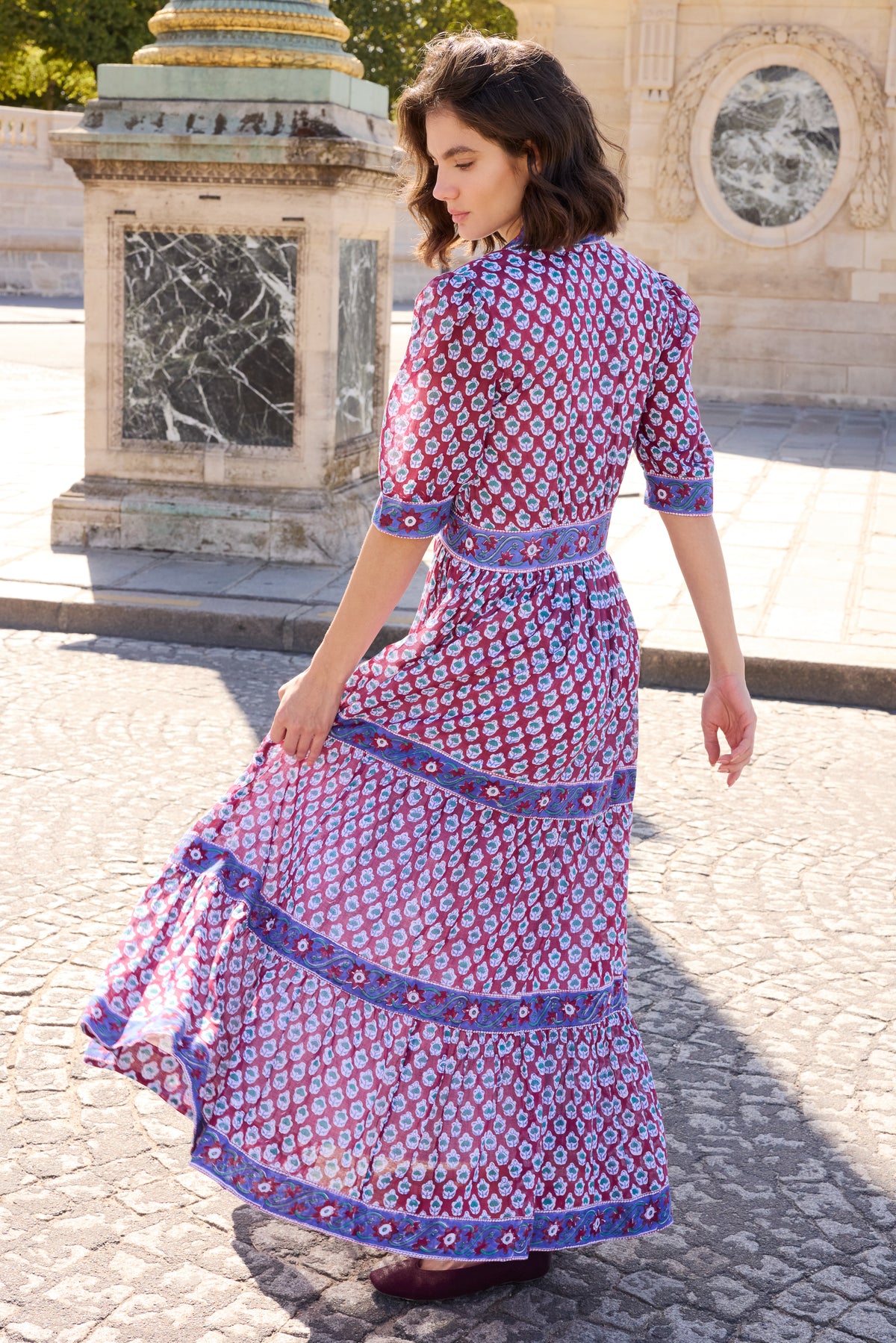 V-Neck Cuffed Maxi- Zenica Wine