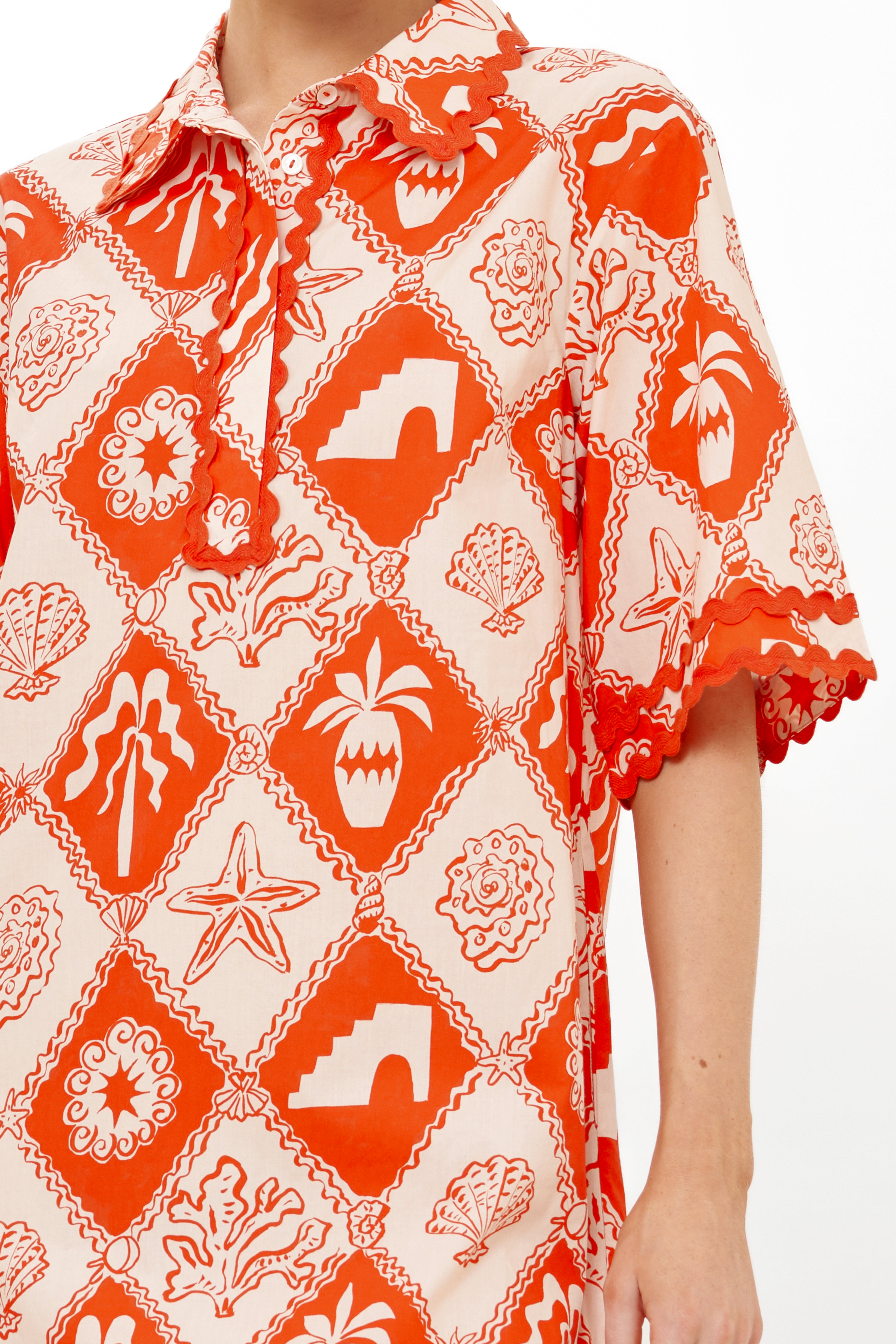 Collared Shirt Dress Mini- Asterias Red