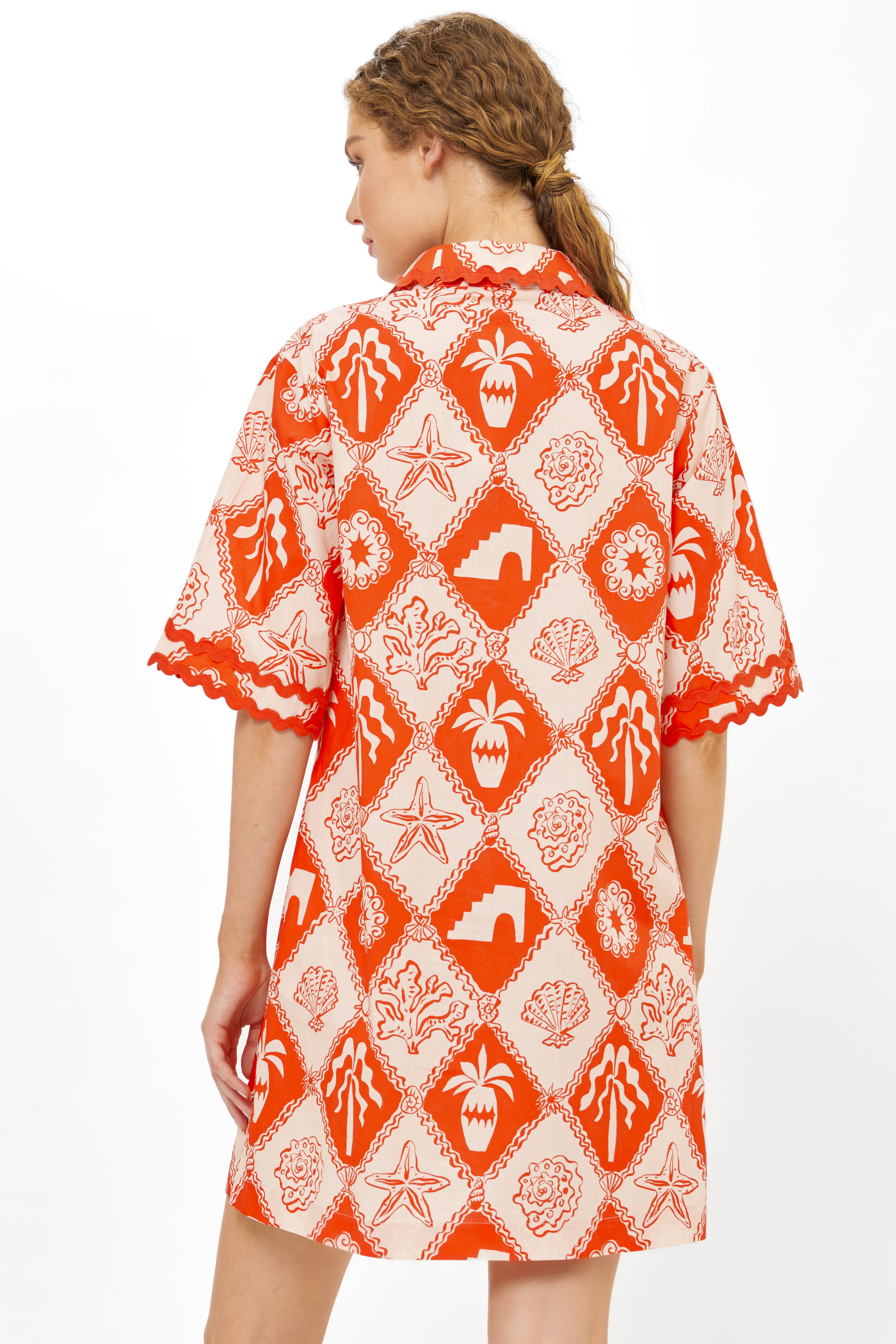 Collared Shirt Dress Mini- Asterias Red