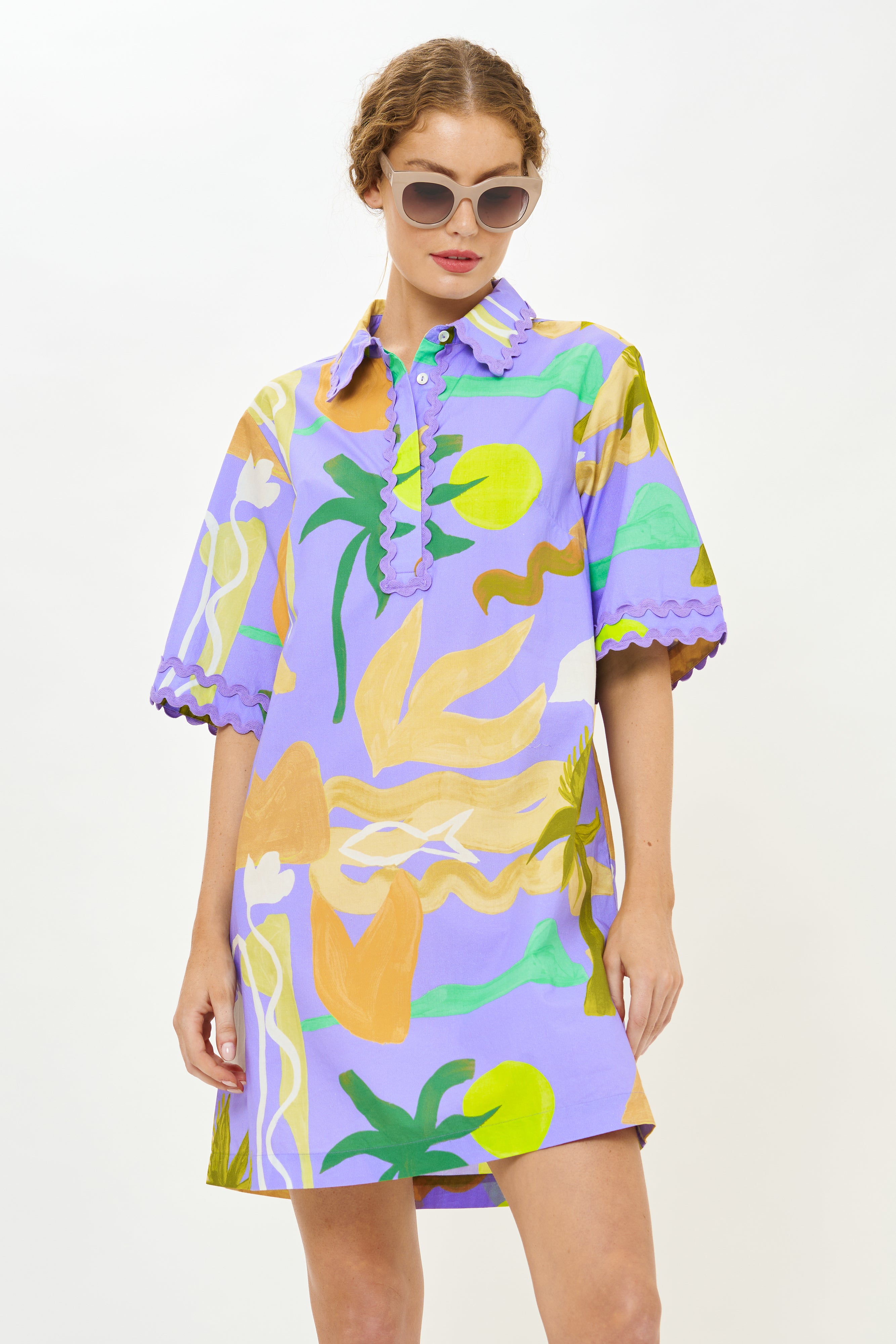 Collared Shirt Dress Mini- Paradiso Blue