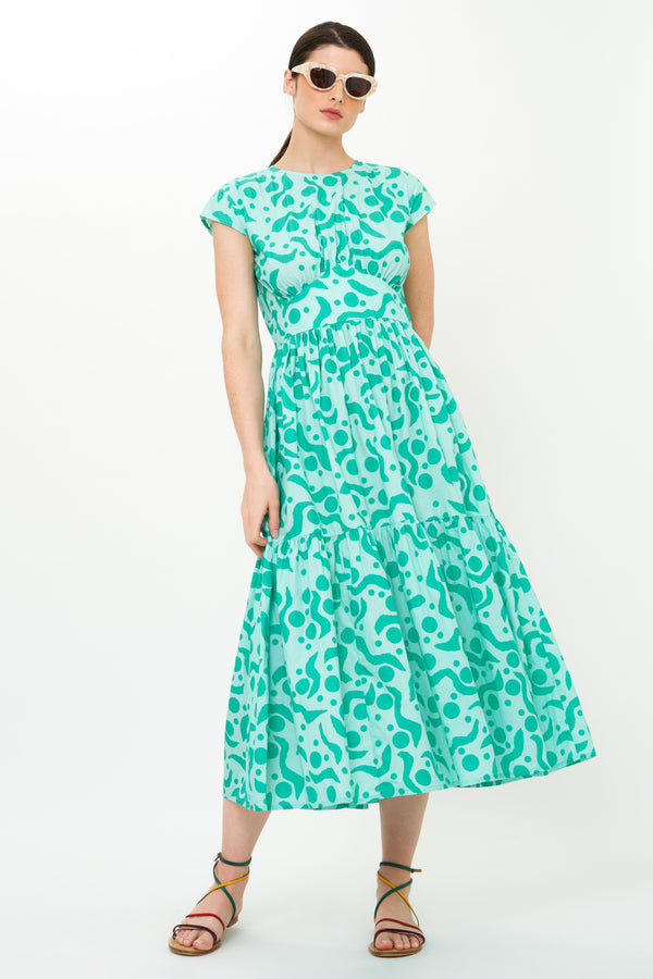 Cap Sleeve Midi- Acadia Aqua