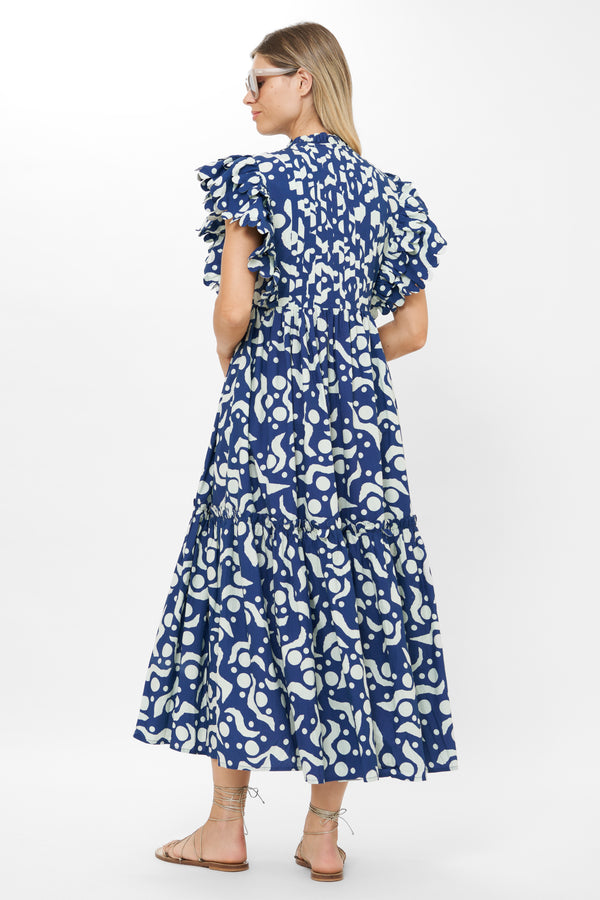 Scallop Pintuck Maxi- Acadia Navy