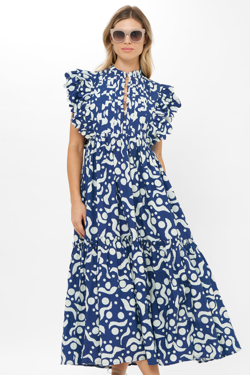 Scallop Pintuck Maxi- Acadia Navy