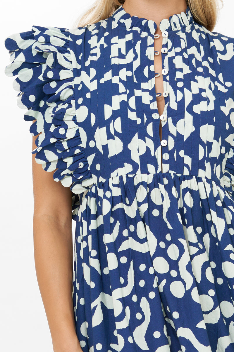 Scallop Pintuck Maxi- Acadia Navy