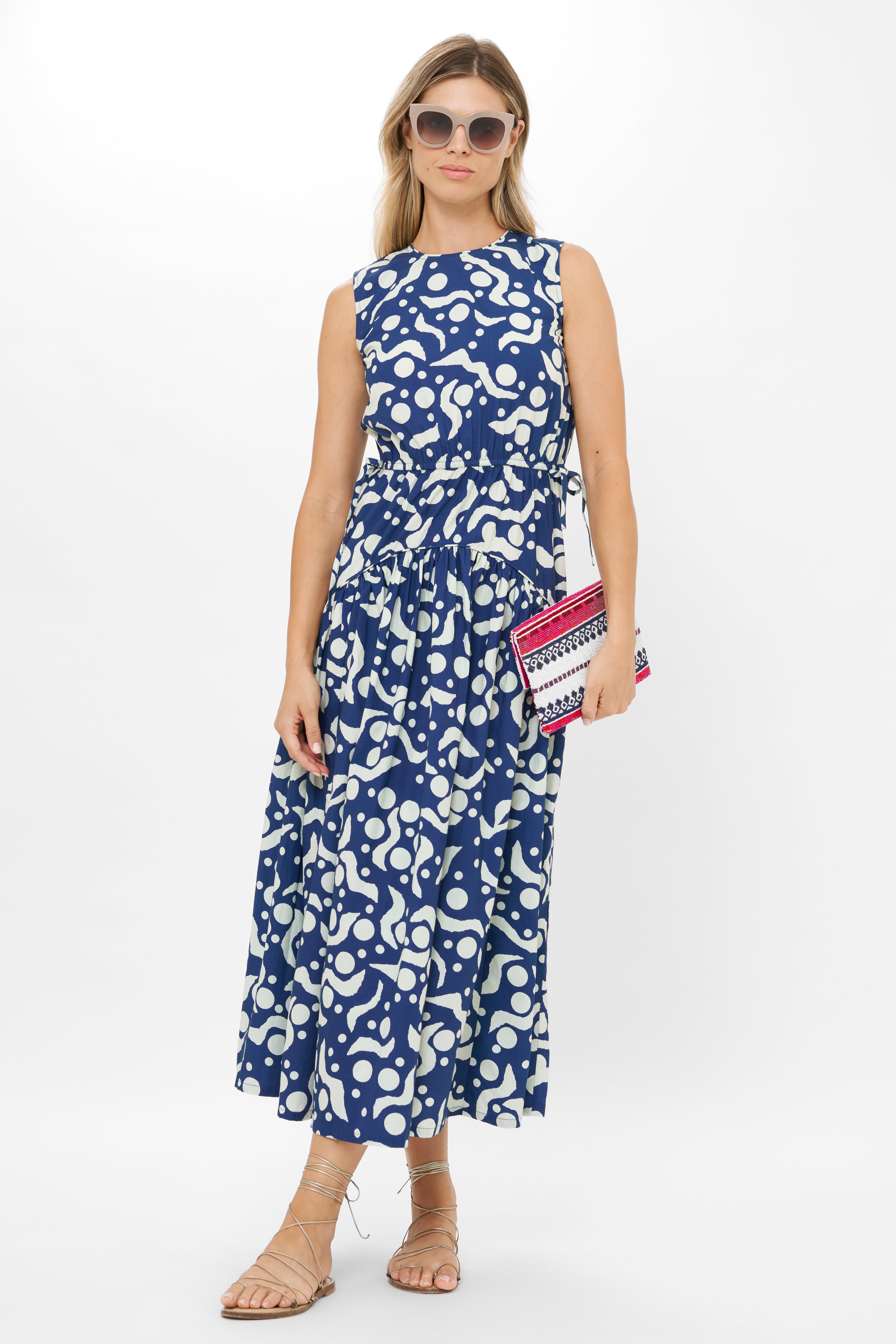 Sleeveless Piped Maxi- Acadia Navy
