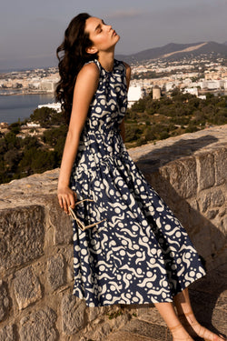 Sleeveless Piped Maxi- Acadia Navy