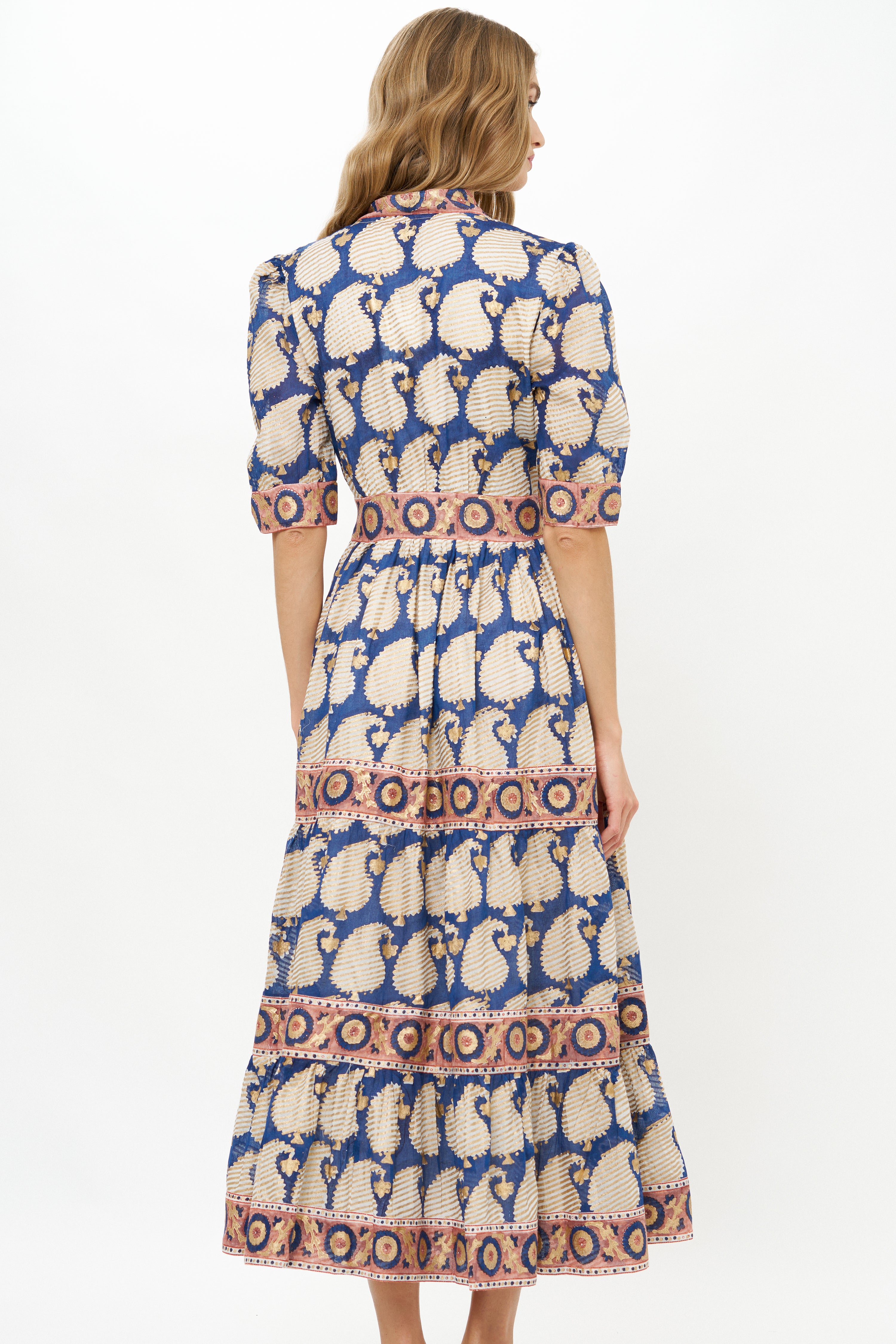 V-Neck Cuffed Maxi- Agra Navy
