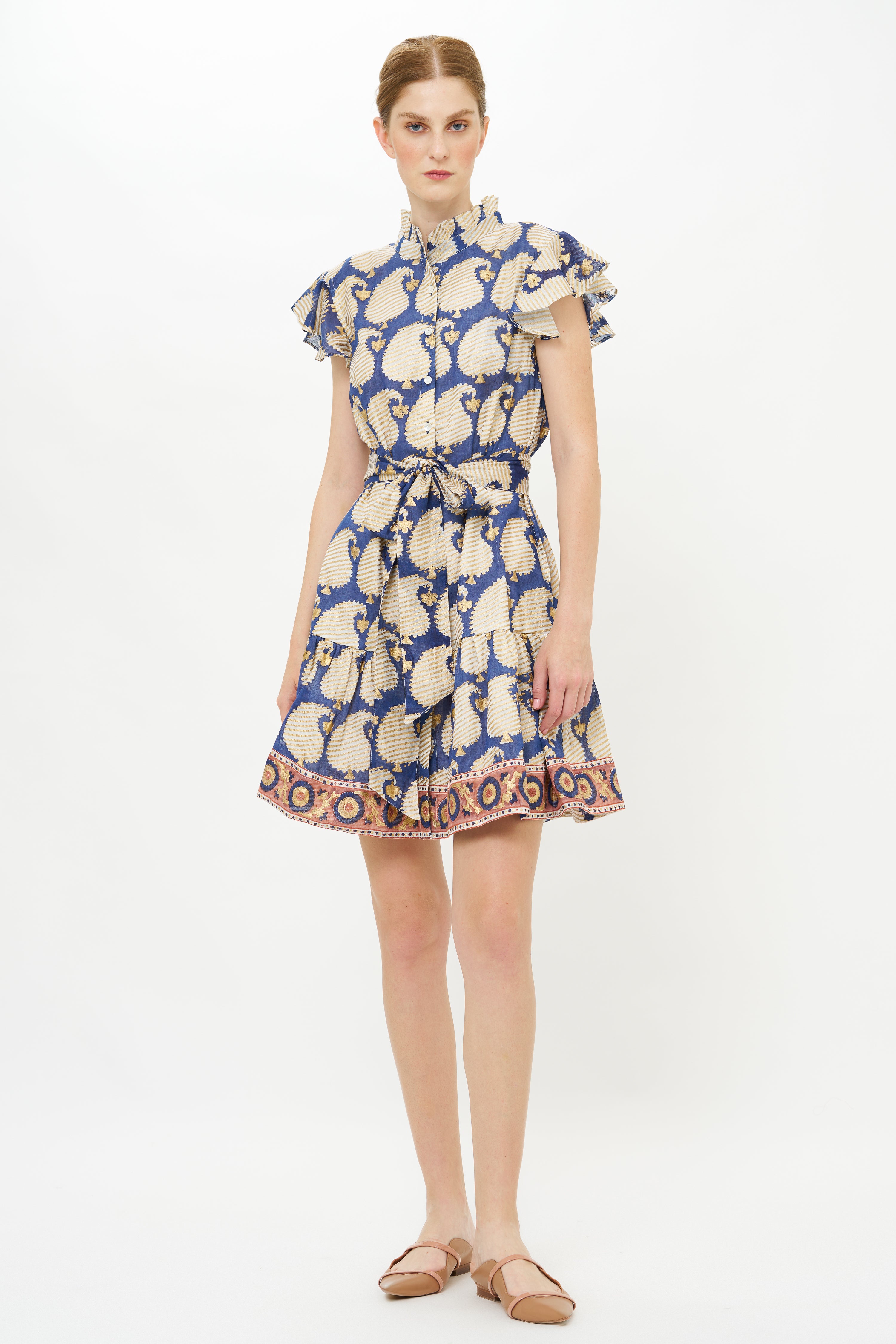 Ruffle Collar Button Mini- Agra Navy
