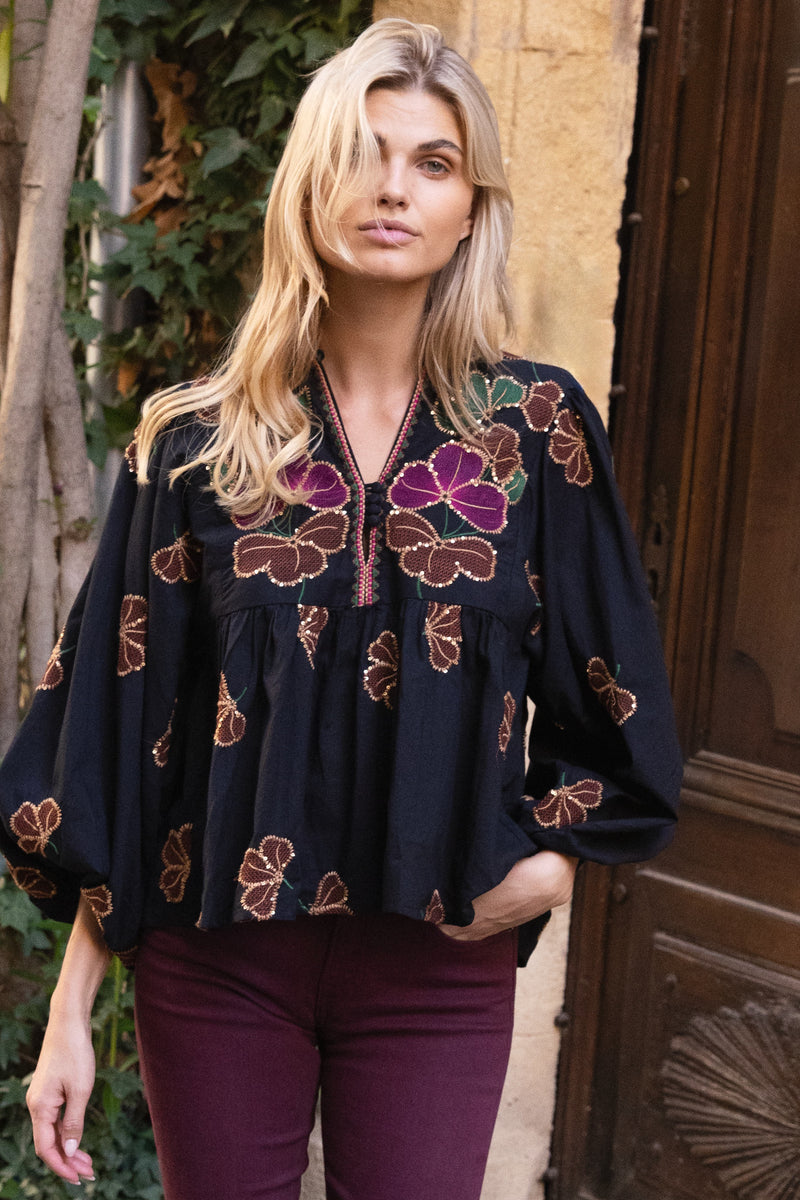 Mandarin Balloon Top- Almay Black