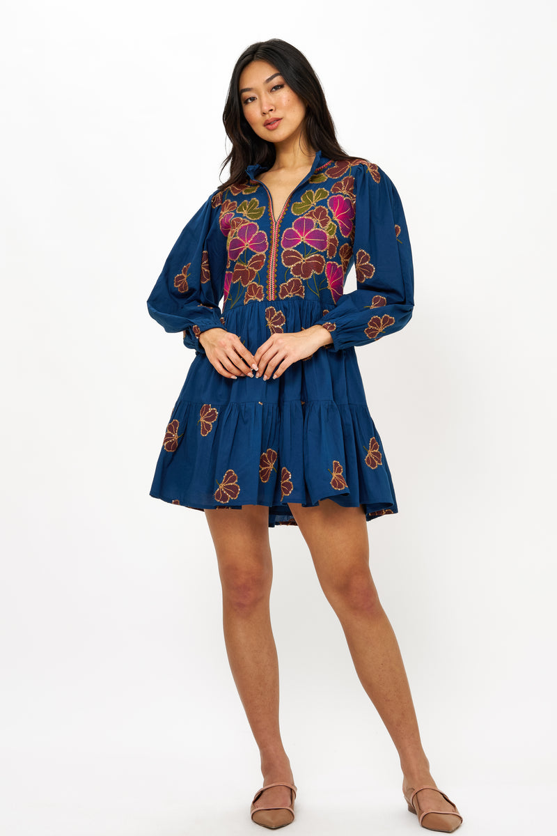 Long Sleeve Yoke Dress- Almay Blue