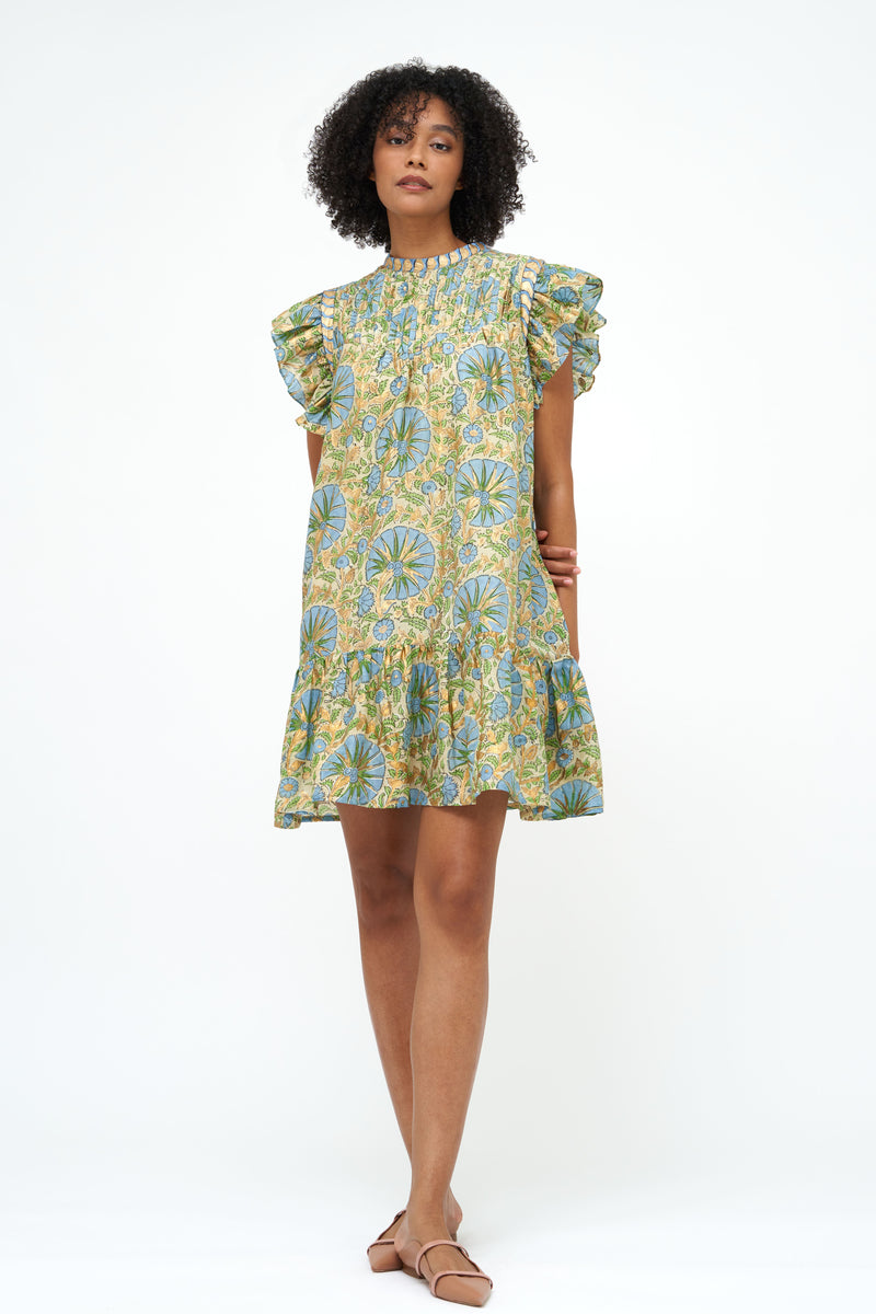 Short Sleeve Pintuck Flirty Dress- Ankara Blue