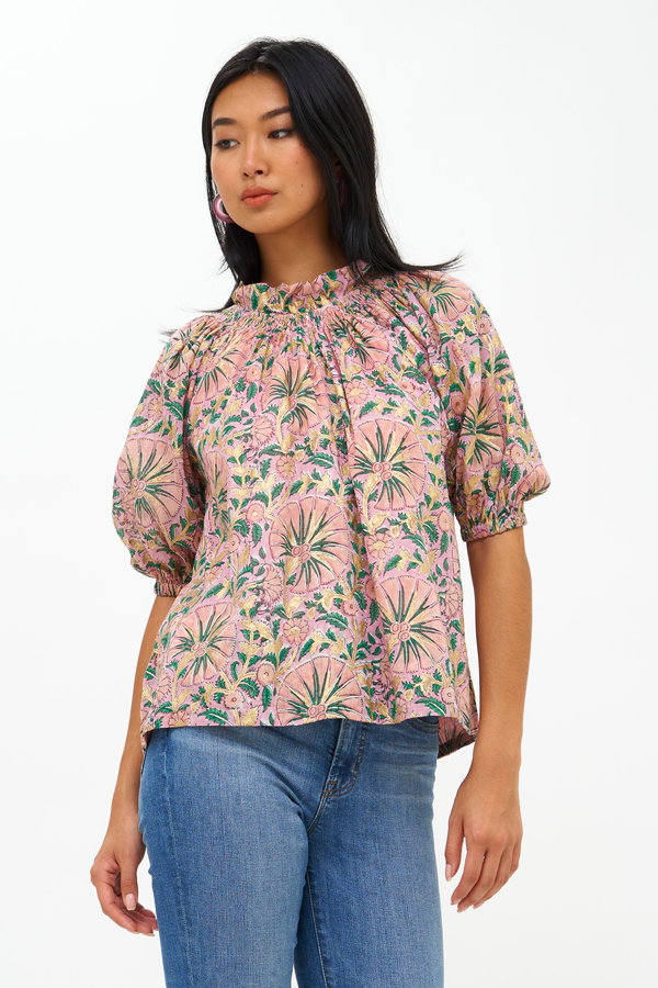 Smocked Neck Top- Ankara Rose