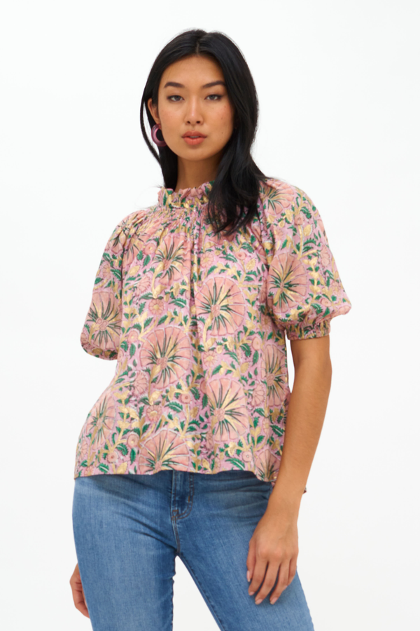 Smocked Neck Top- Ankara Rose