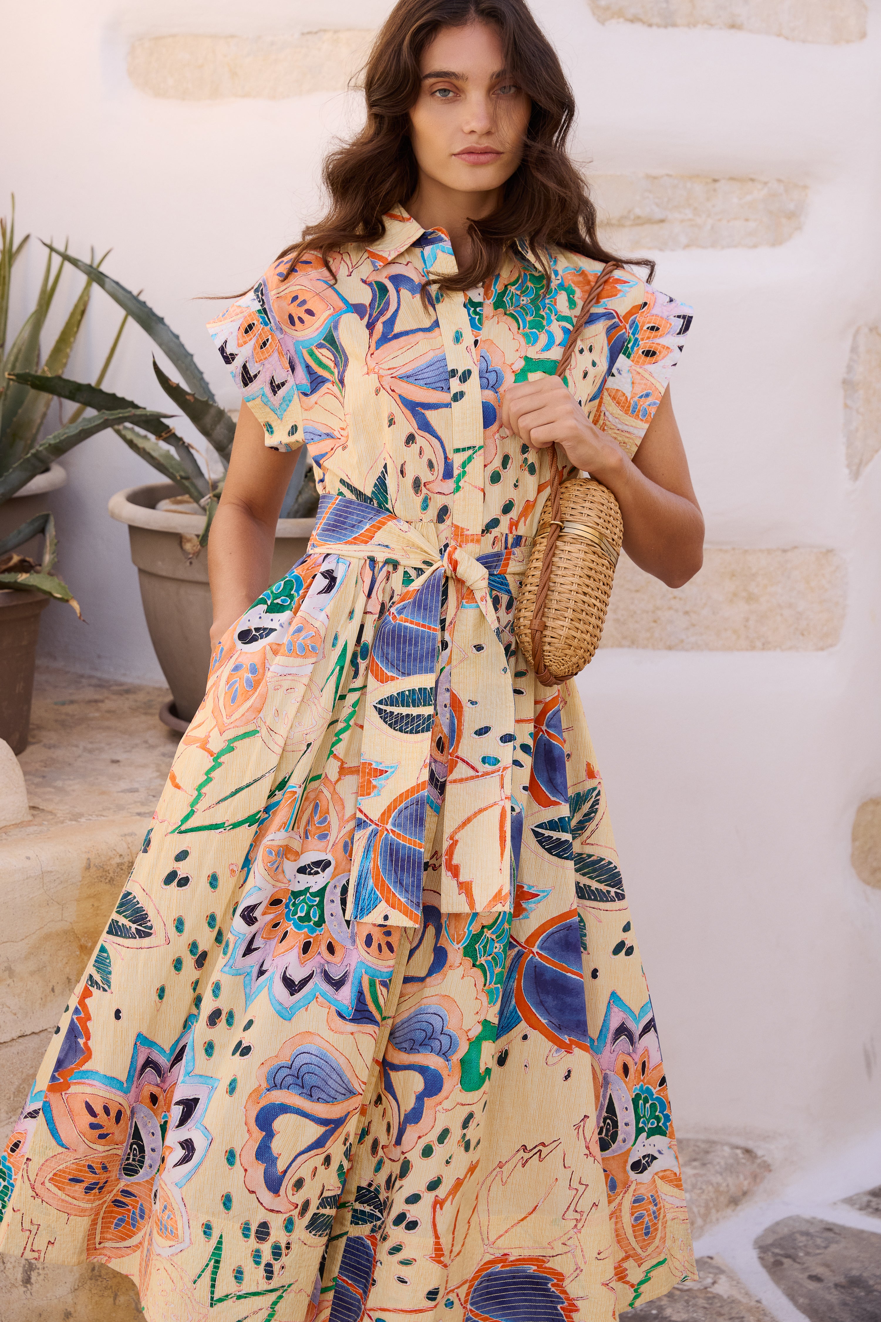 Belted Shirt Dress- Antico Cream