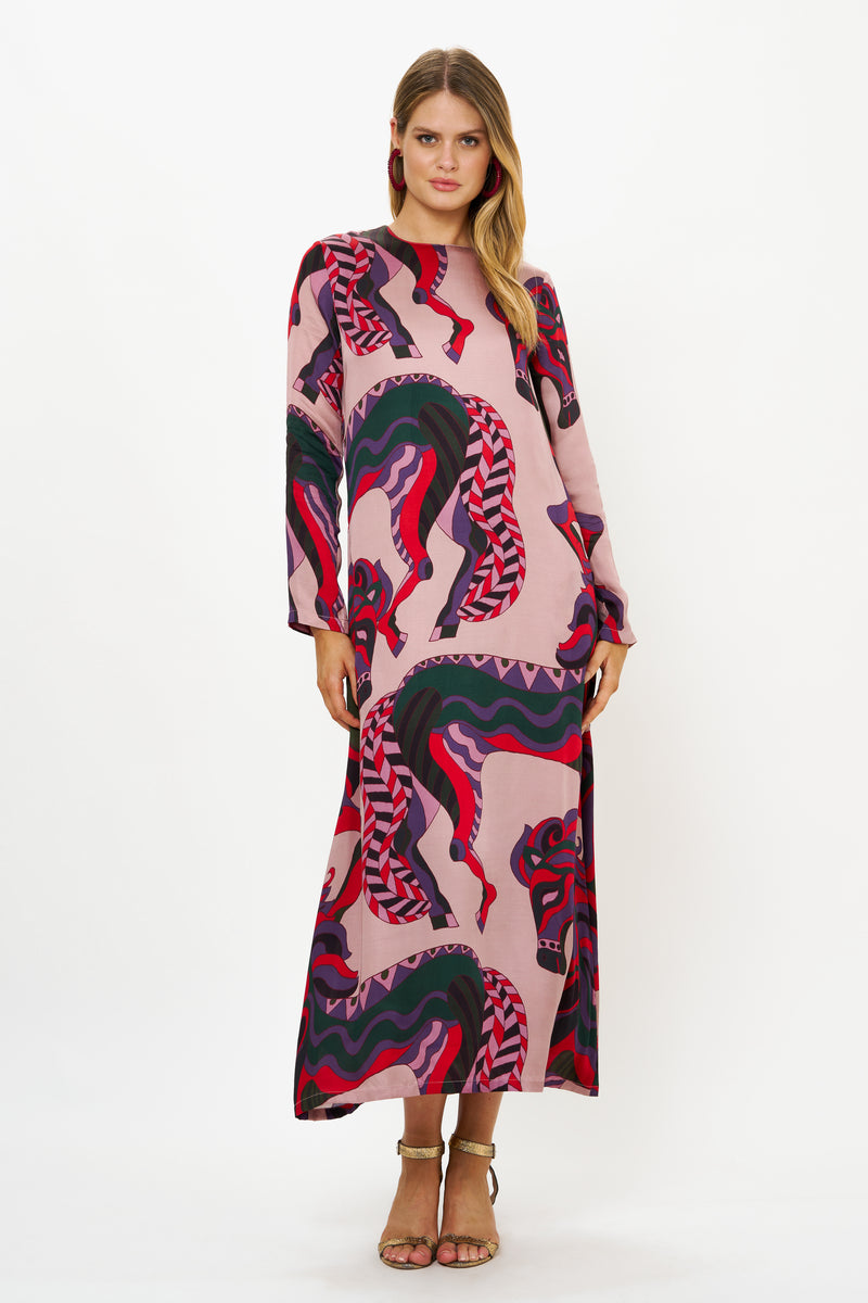 Long Sleeve Shift Maxi- Arabia Crimson