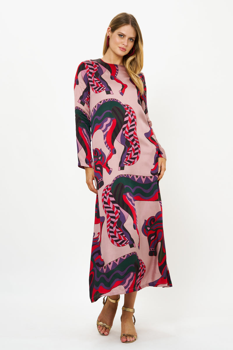 Long Sleeve Shift Maxi- Arabia Crimson