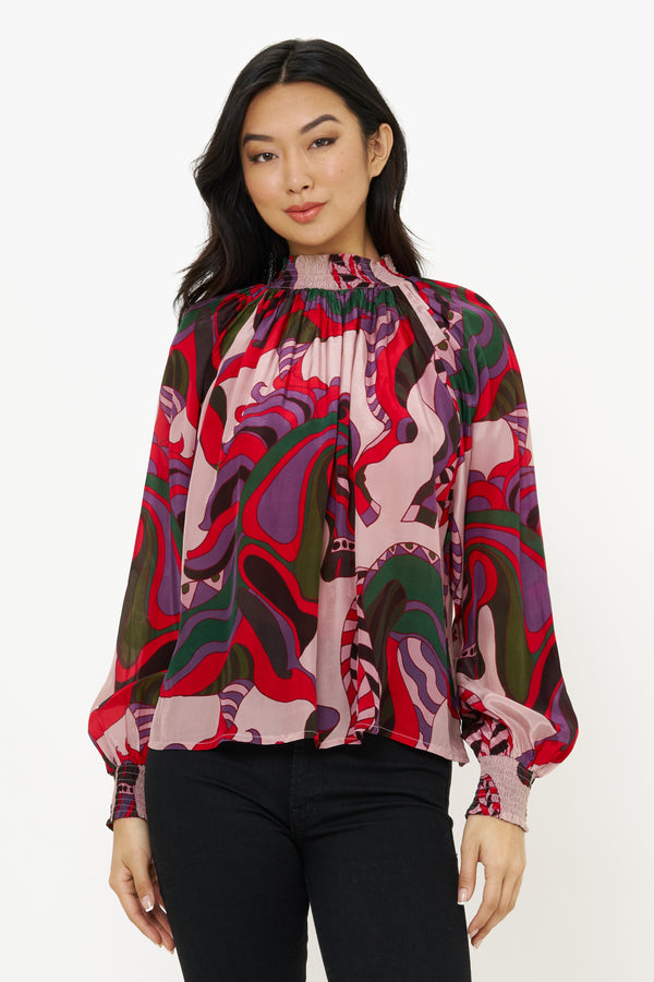 High Neck Blouse- Arabia Crimson