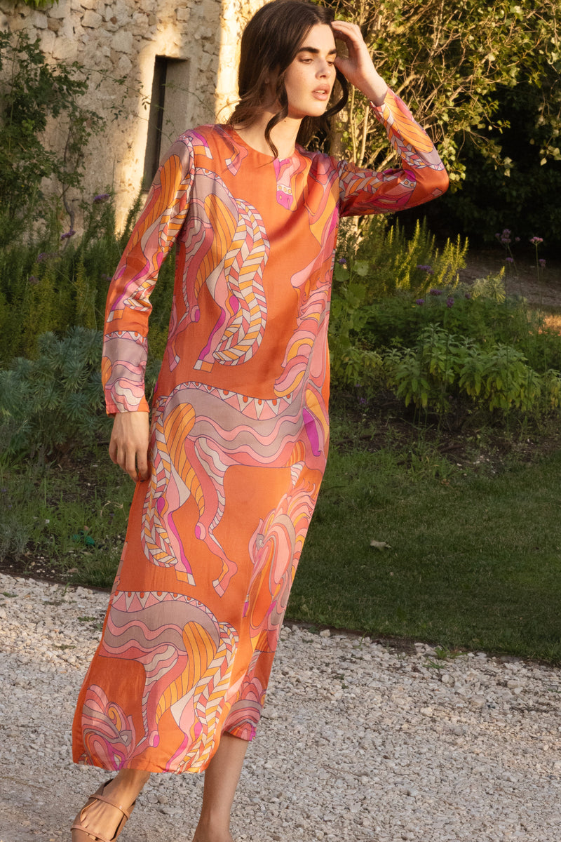 Long Sleeve Shift Maxi- Arabia Toffee