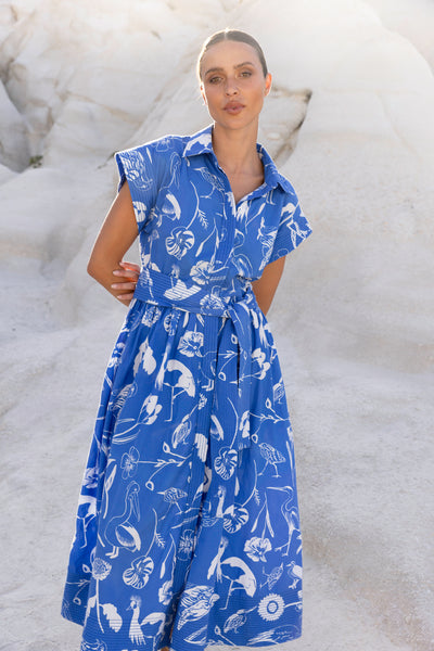 Belted Shirt Dress Midi- Audubon Blue – OLIPHANTDESIGN