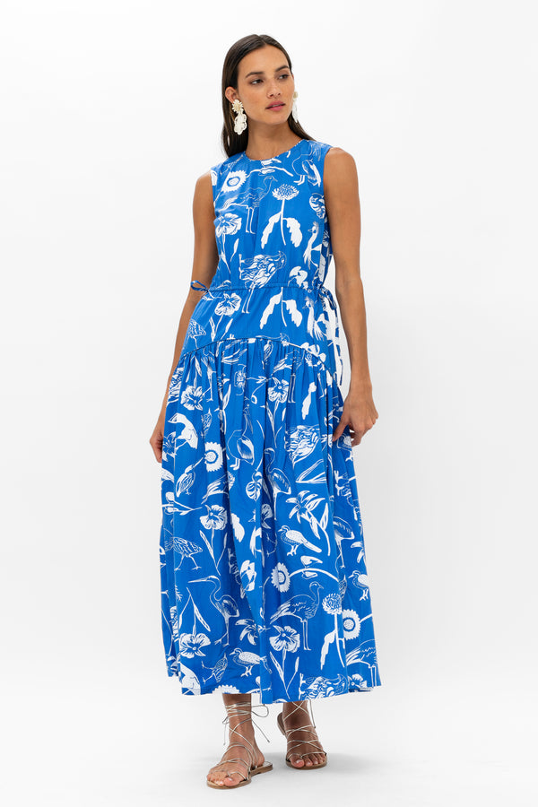 Sleeveless Piped Maxi- Audubon Blue