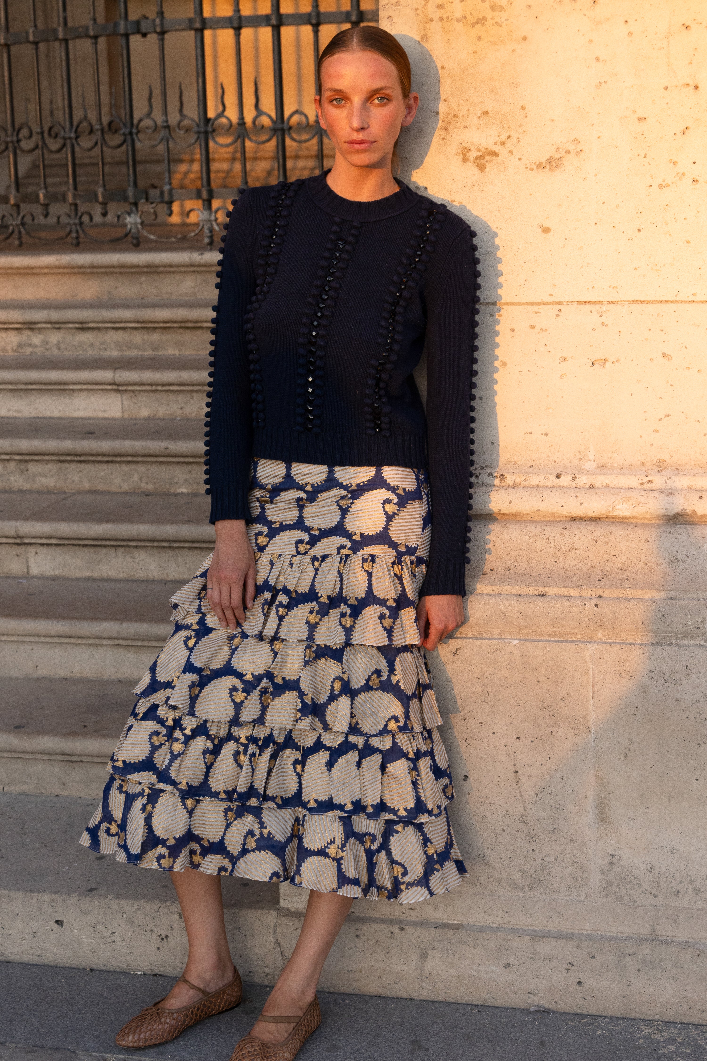 Ruffle Maxi Skirt- Agra Navy