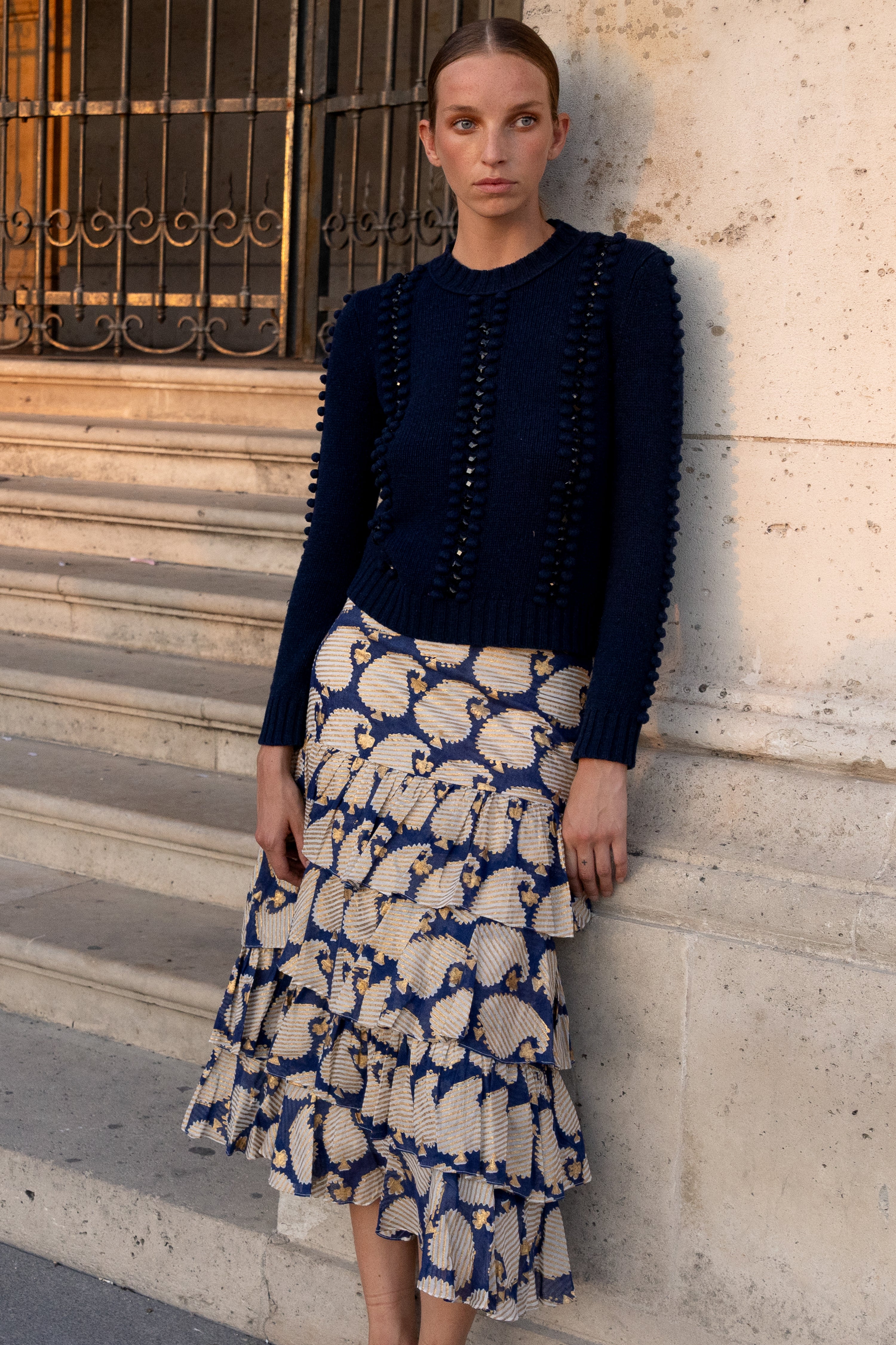 Ruffle Maxi Skirt- Agra Navy