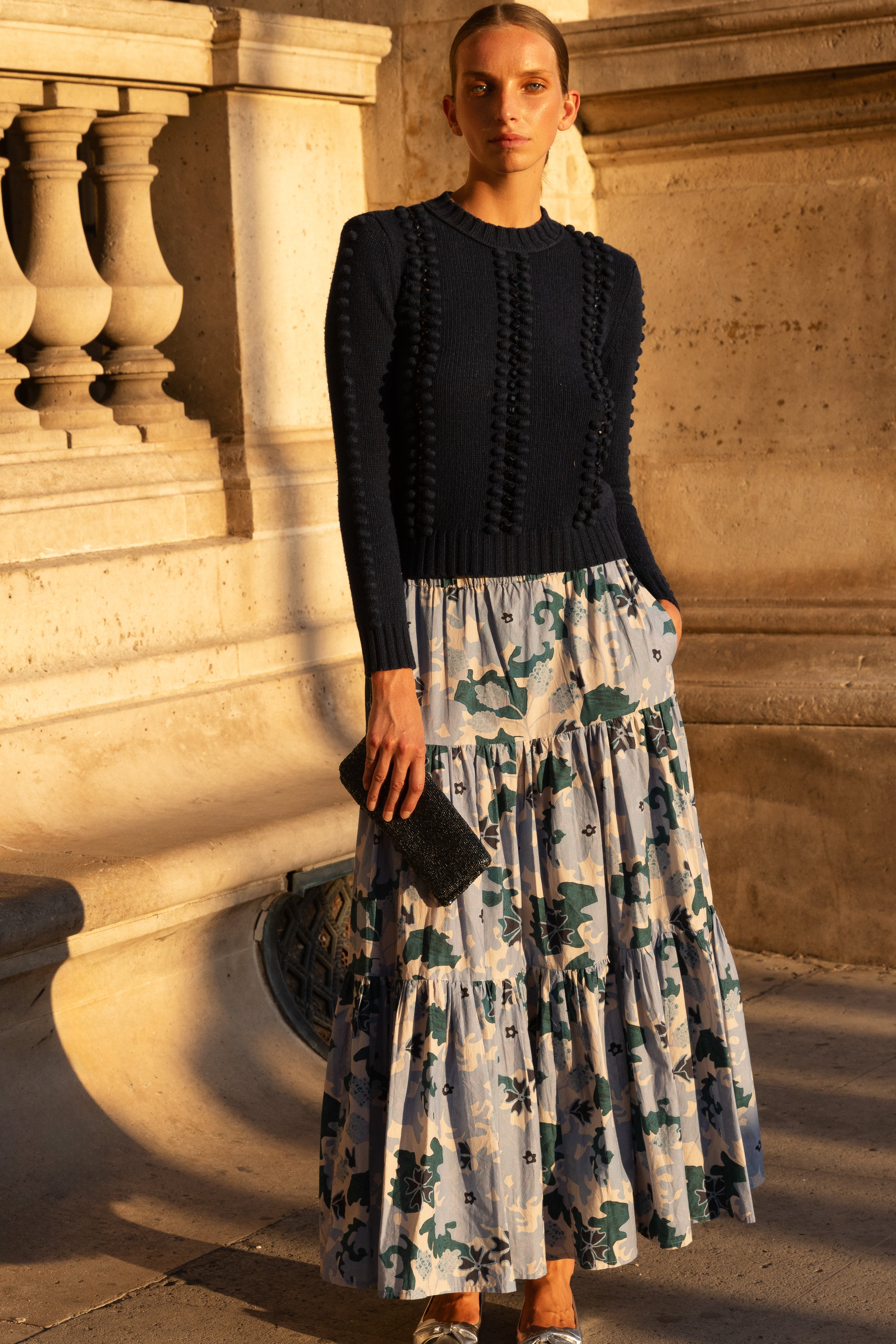 Tiered Maxi Skirt- Suzani Blue