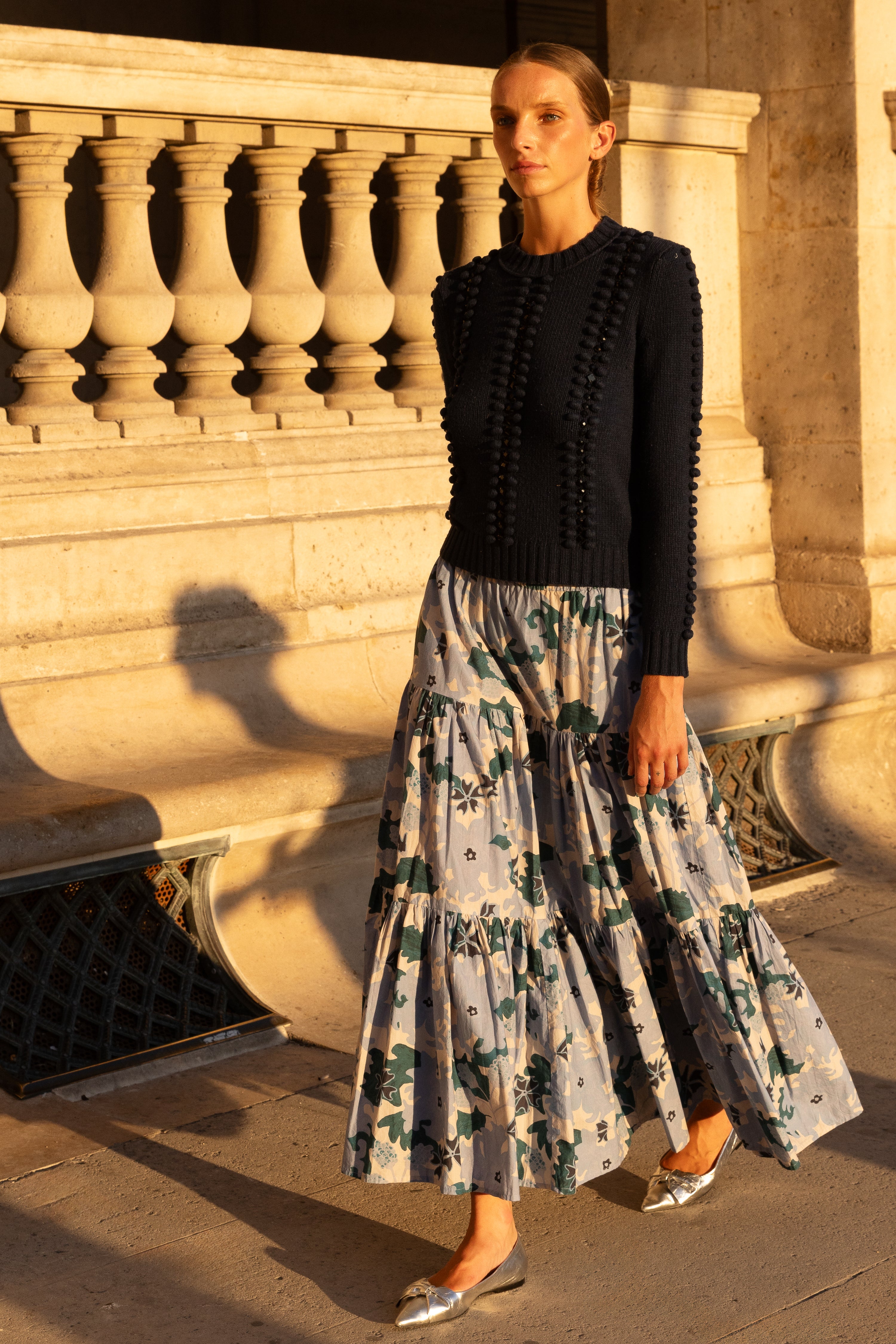 Tiered Maxi Skirt- Suzani Blue
