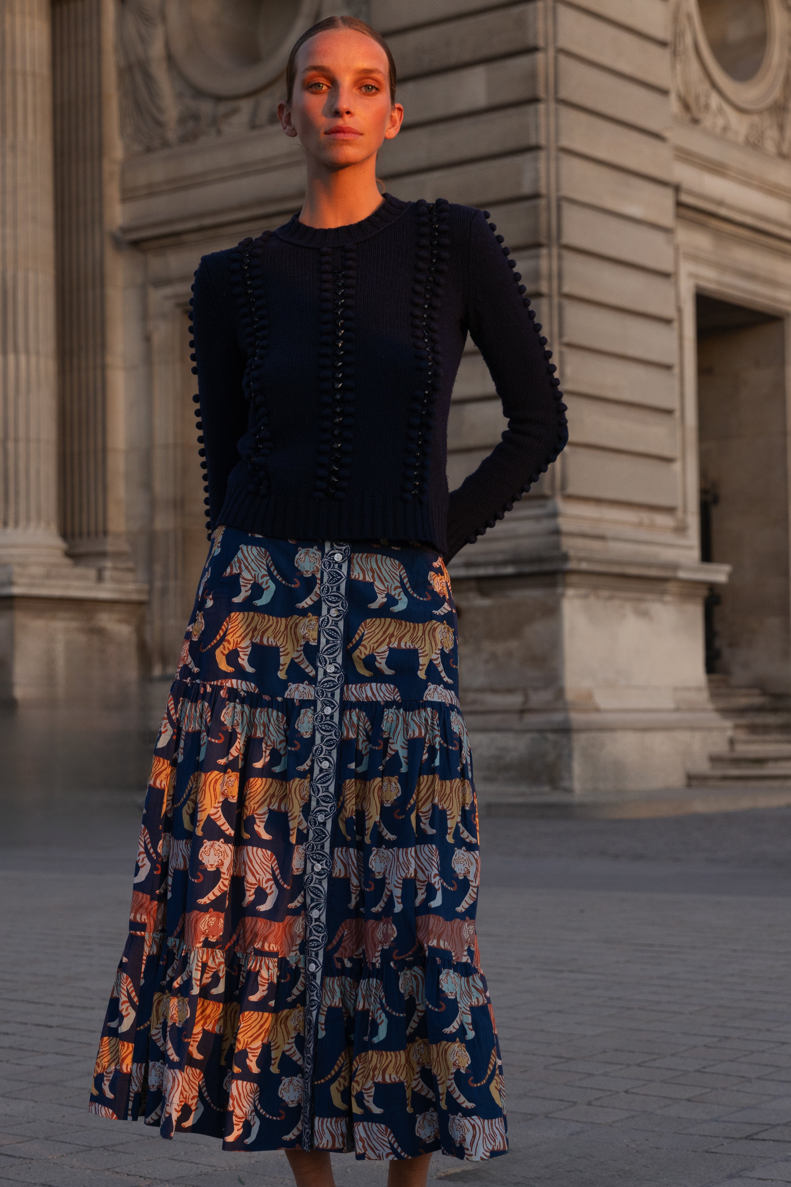 Button Front Skirt- Raj Navy